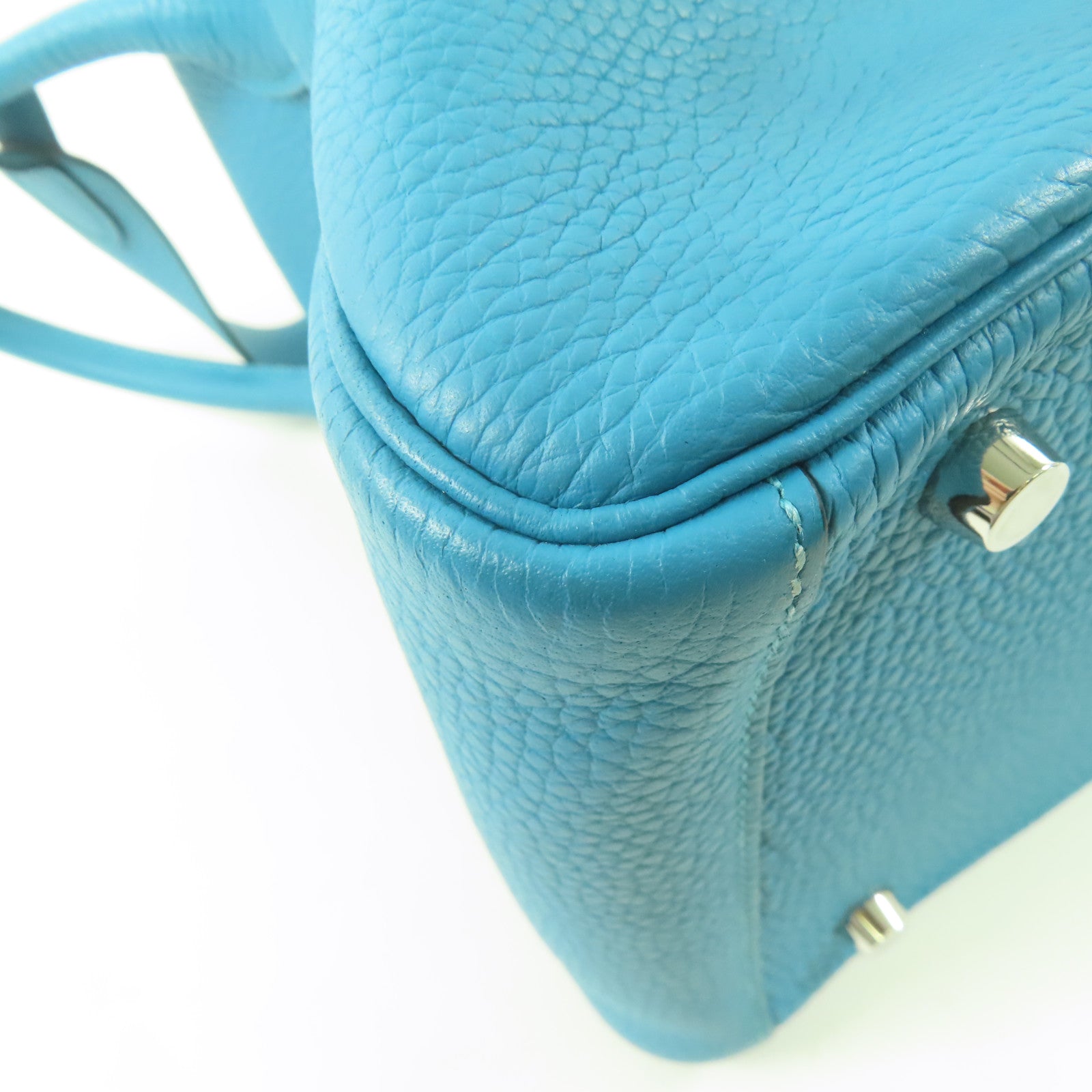 HERMES Clemence皮革Lindy 30銀扣手挽肩背兩用袋Turquoise/綠松石色