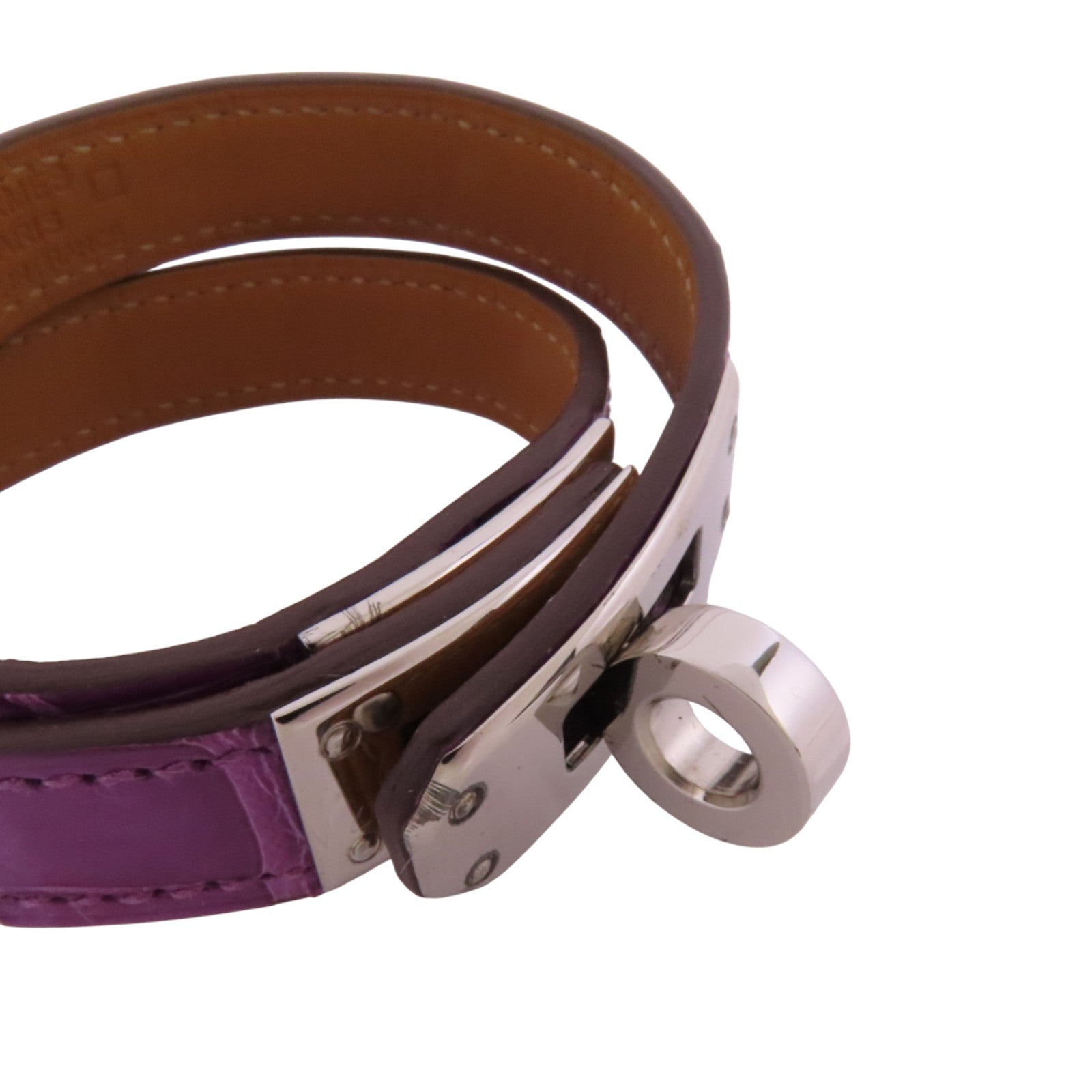 HERMES 鱷魚皮革Kelly Bracelet銀扣手鏈