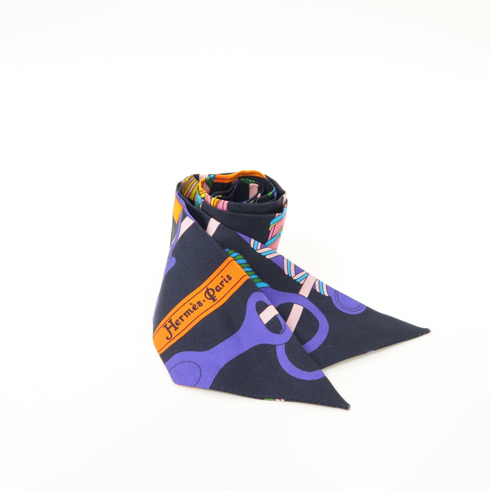 HERMES 【激減優惠】絲質Twilly絲巾黒色/彩色