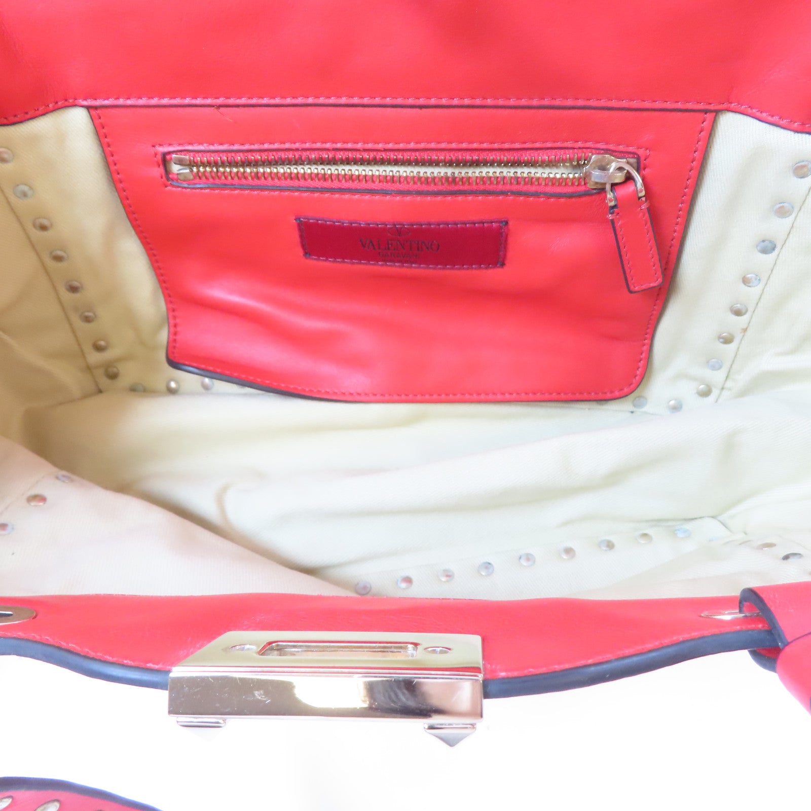 Valentino 牛皮皮革2 Way Shoulder Bag金扣手挽肩背兩用袋紅色