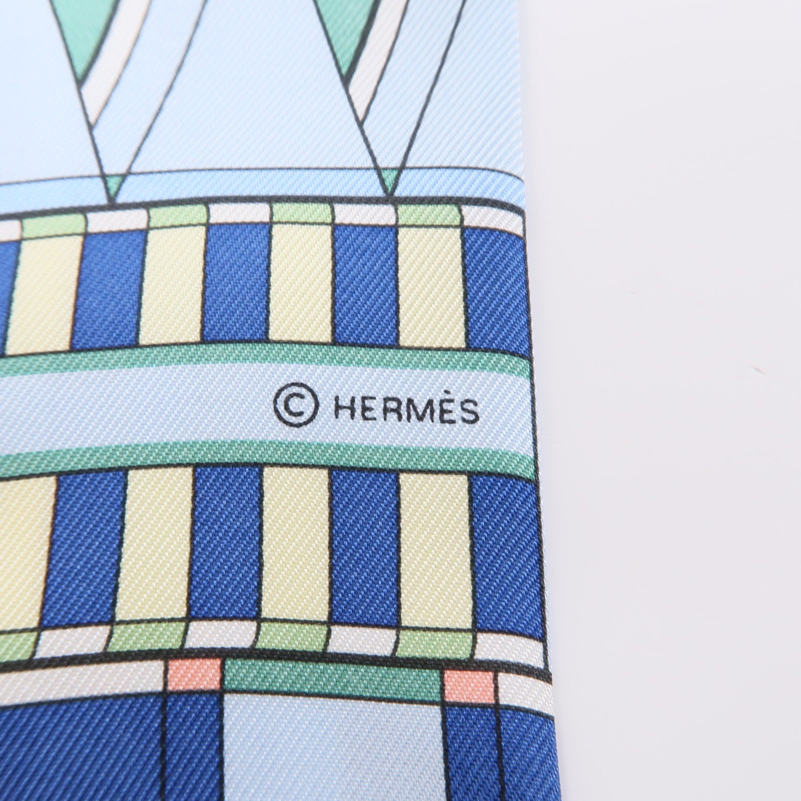 HERMES 絲質Twilly絲巾藍色/粉紅色