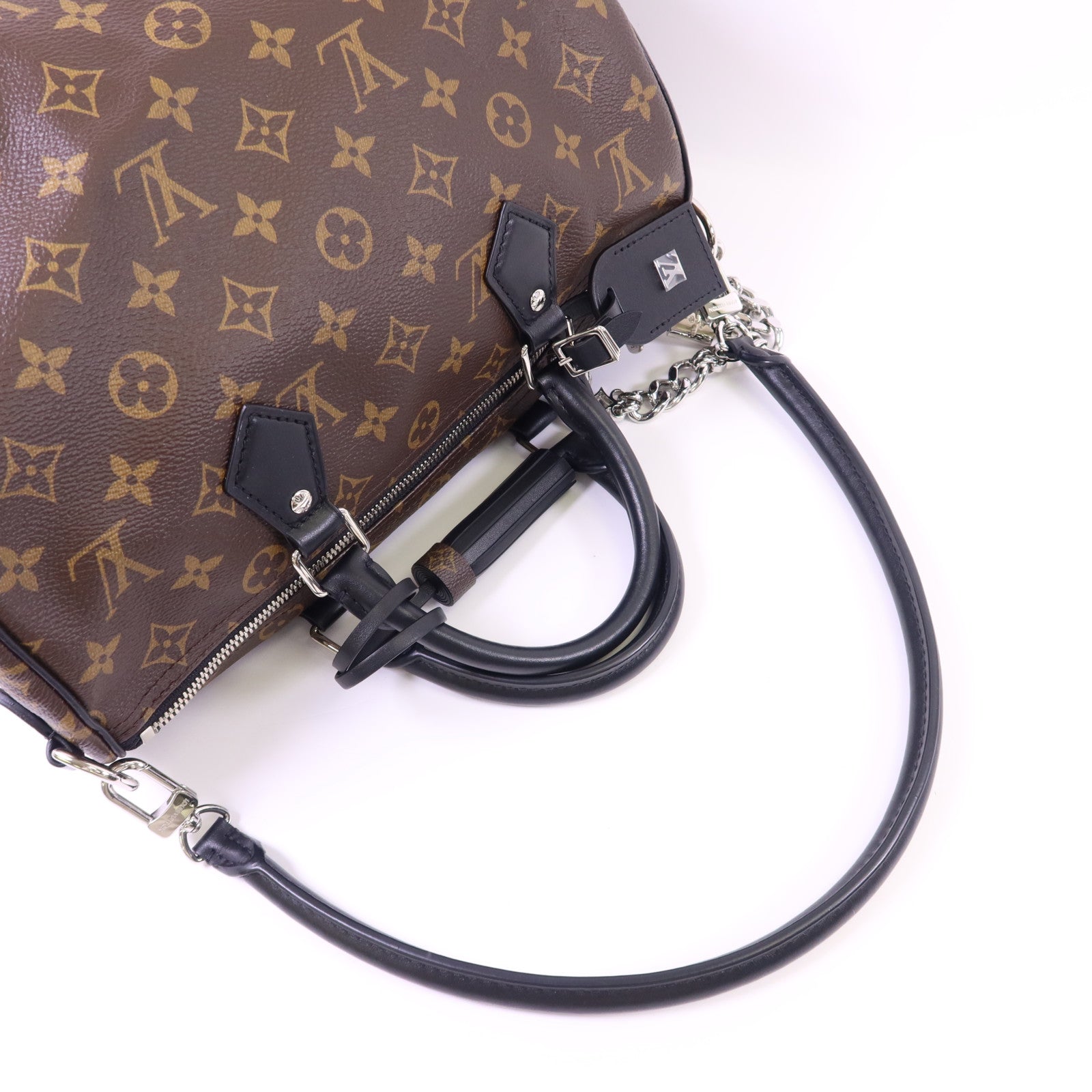 LOUIS VUITTON Monogram Speedy Soft 30 Dark銀扣手挽肩背兩用袋