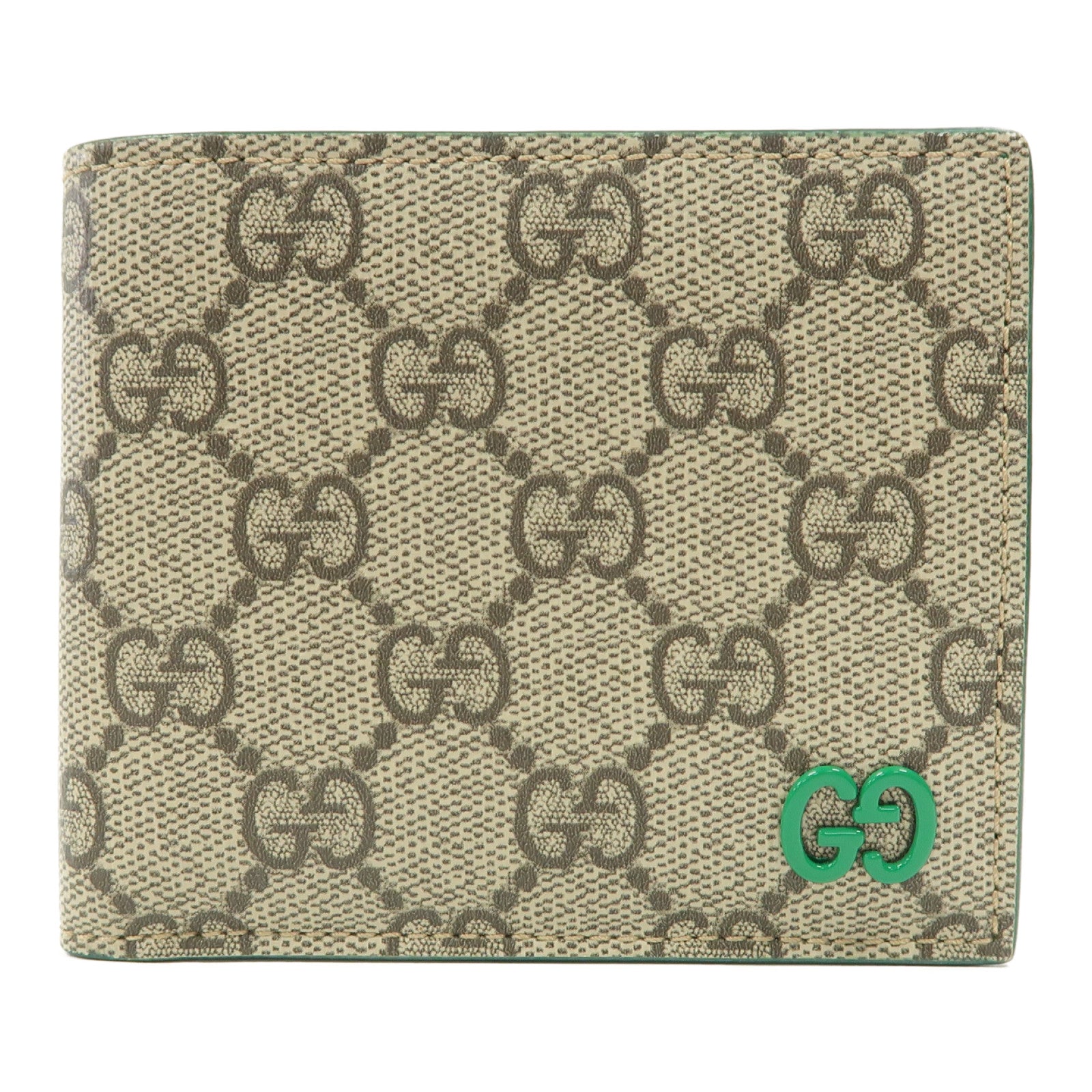 GUCCI 塗層帆布Wallet折疊錢包米色/綠色