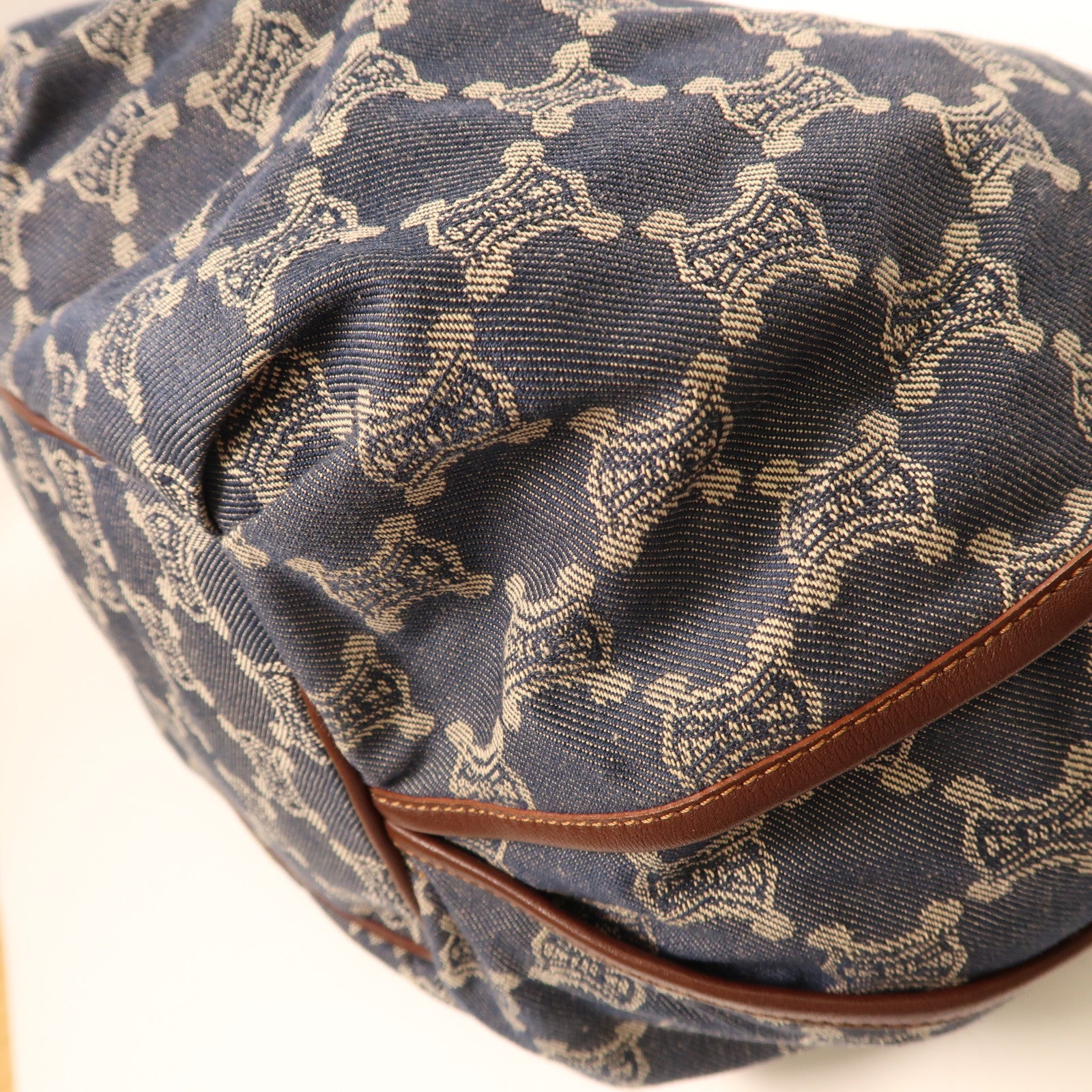 CELINE GHW Shoulder Bag Denim Leather Blue