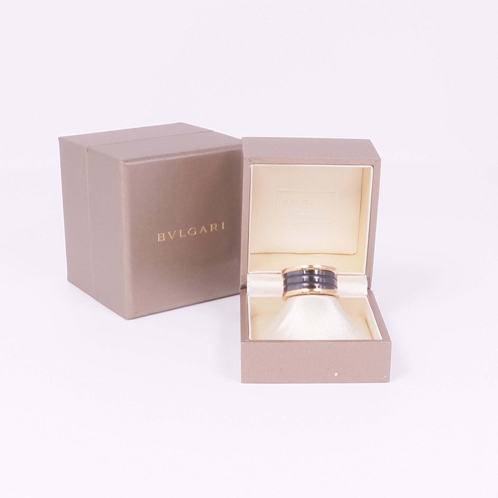BVLGARI 18K玫瑰金/陶瓷B-zero 3 Band Ring戒指BVLGARI#59/US#8