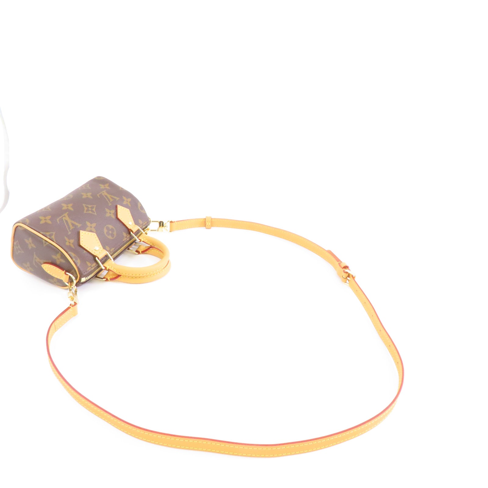 LOUIS VUITTON Monogram Nano Speedy金扣手挽肩背兩用袋啡色