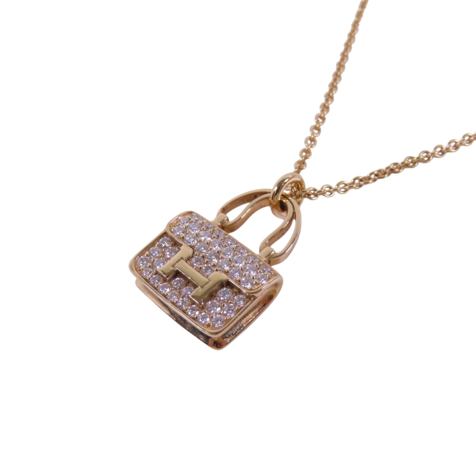 HERMES GHW Amulettes Constance Diamond Necklace 18K Rose Gold