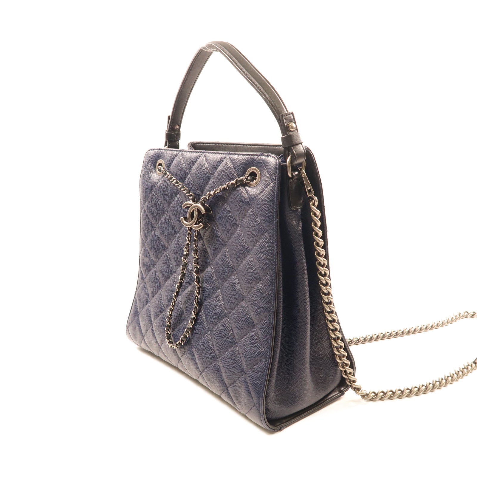 CHANEL 【激減優惠】牛皮皮革Bucket Bag金扣鏈帶手挽肩背兩用袋