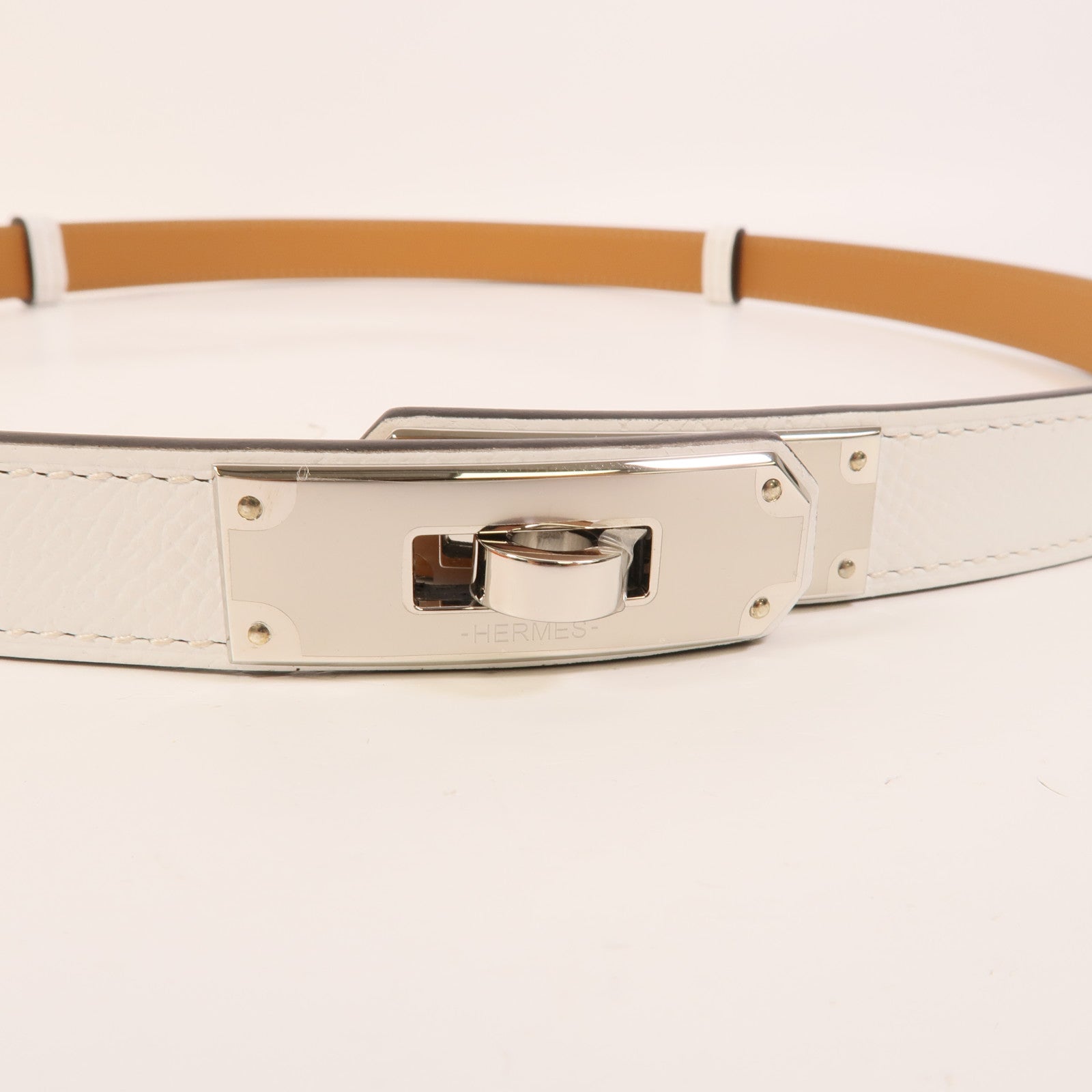 HERMES Epsom皮革Kelly 18 Belt皮帶White