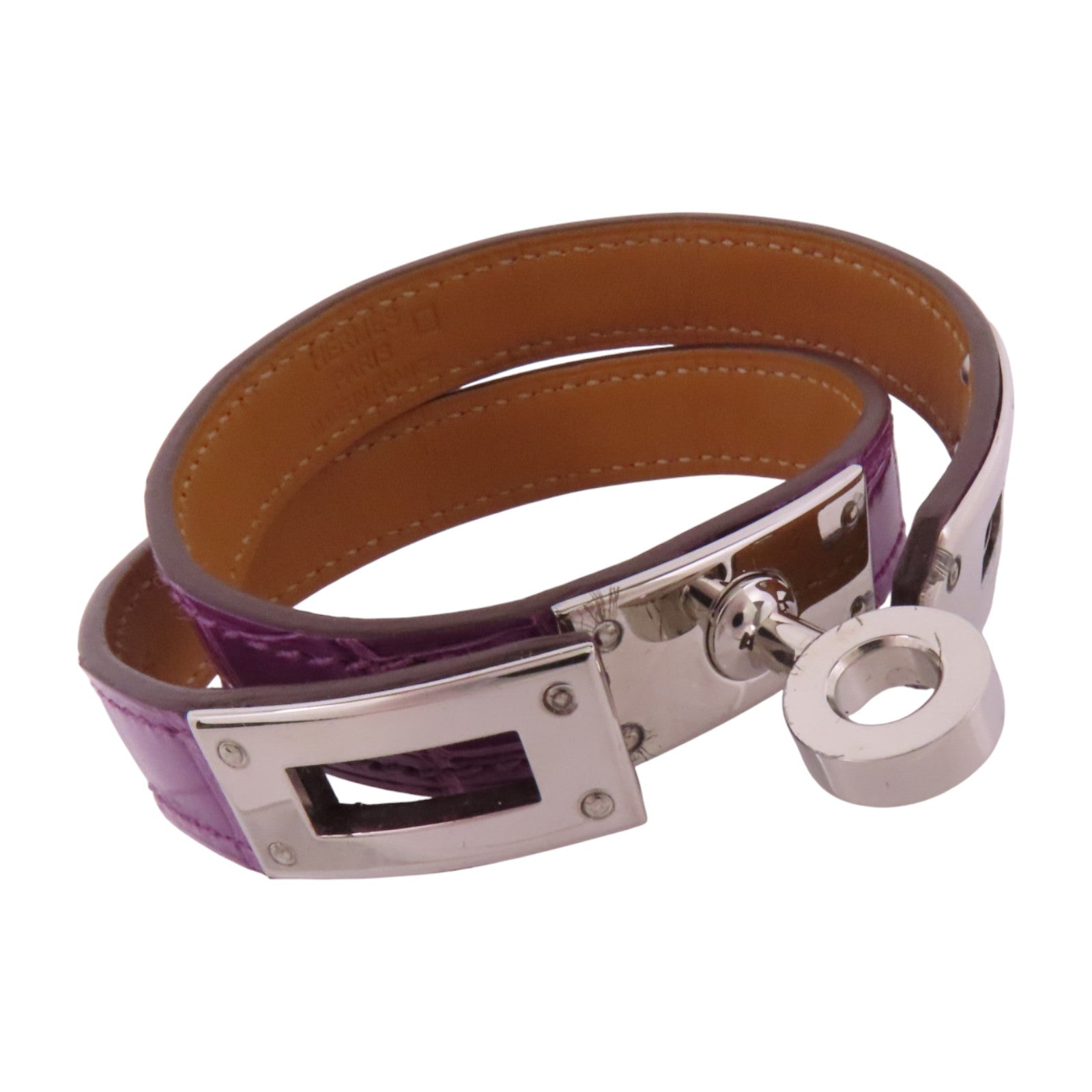 HERMES 鱷魚皮革Kelly Bracelet銀扣手鏈