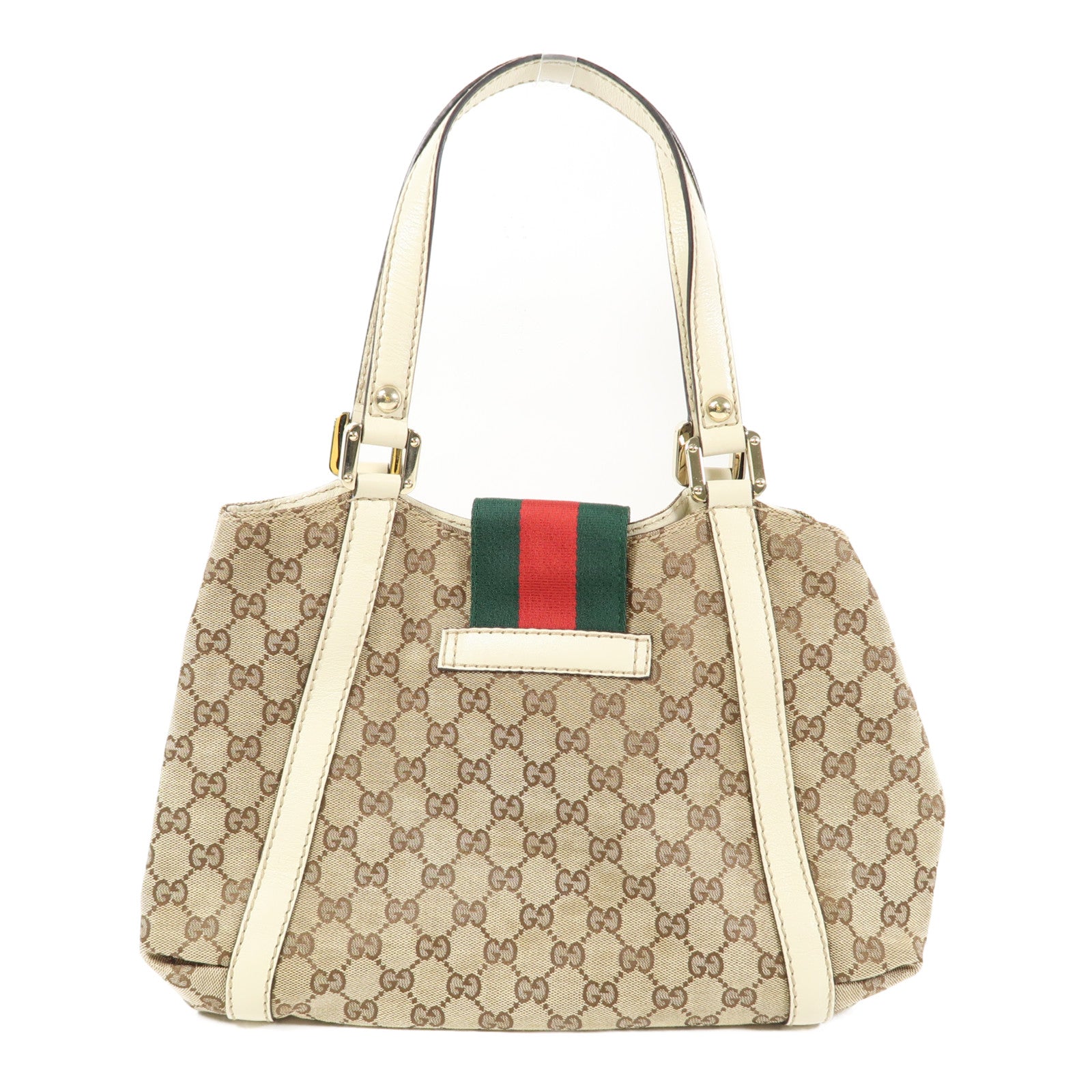 GUCCI 帆布Web Flap Tote銀扣手挽袋