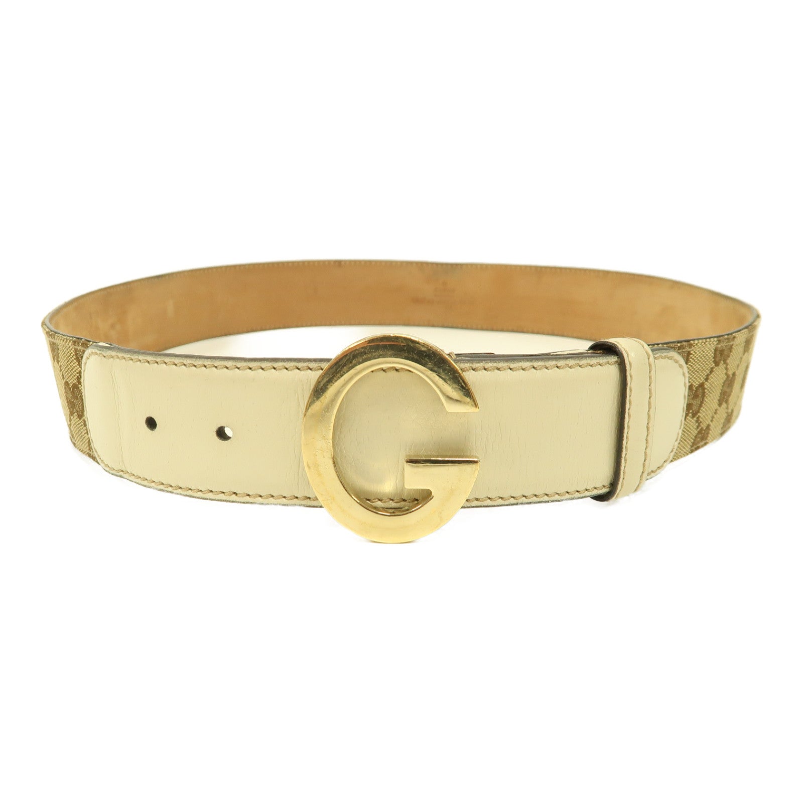 GUCCI 帆布Belt 95cm金扣皮帶啡色