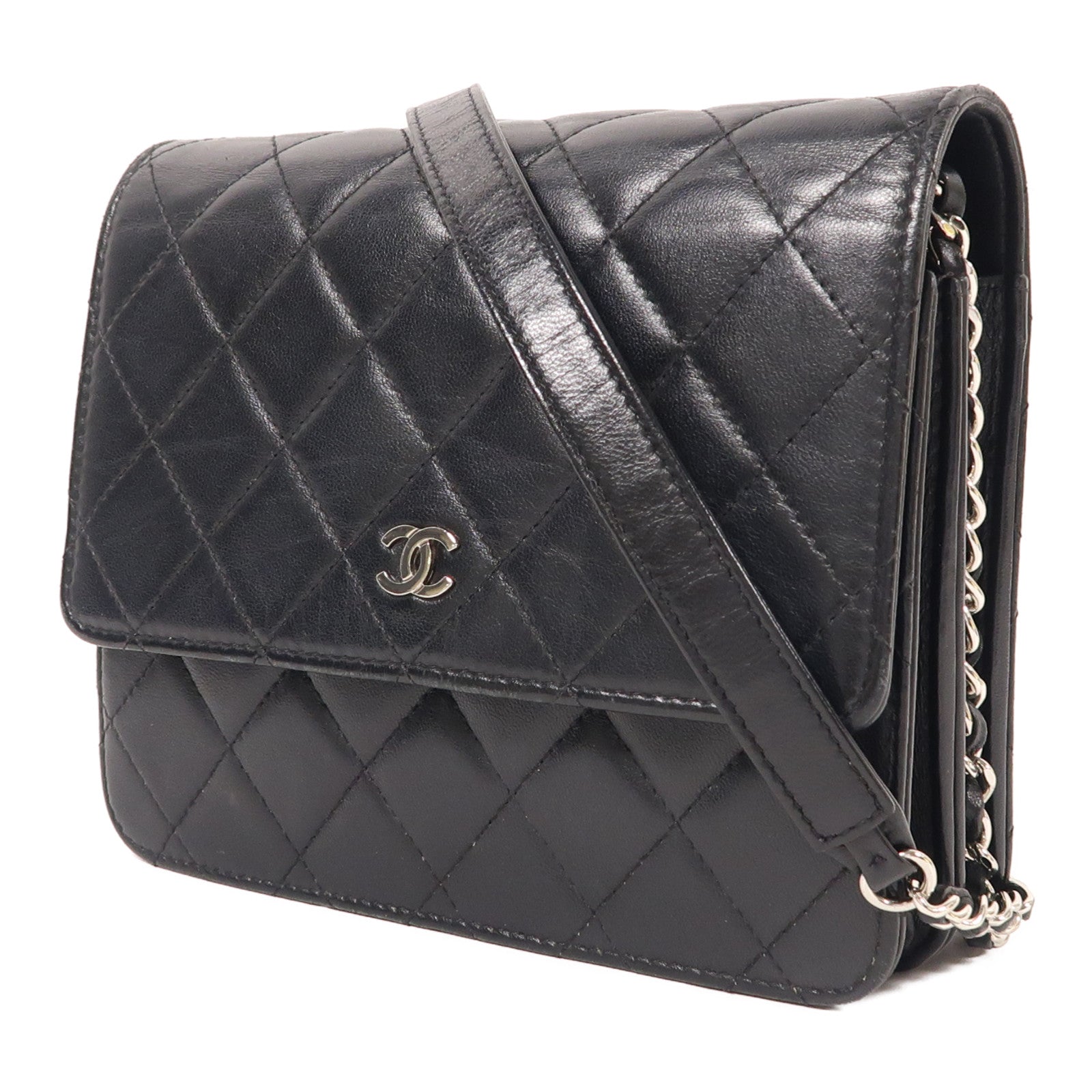 CHANEL 牛皮皮革Chain Shoulder銀扣肩背袋