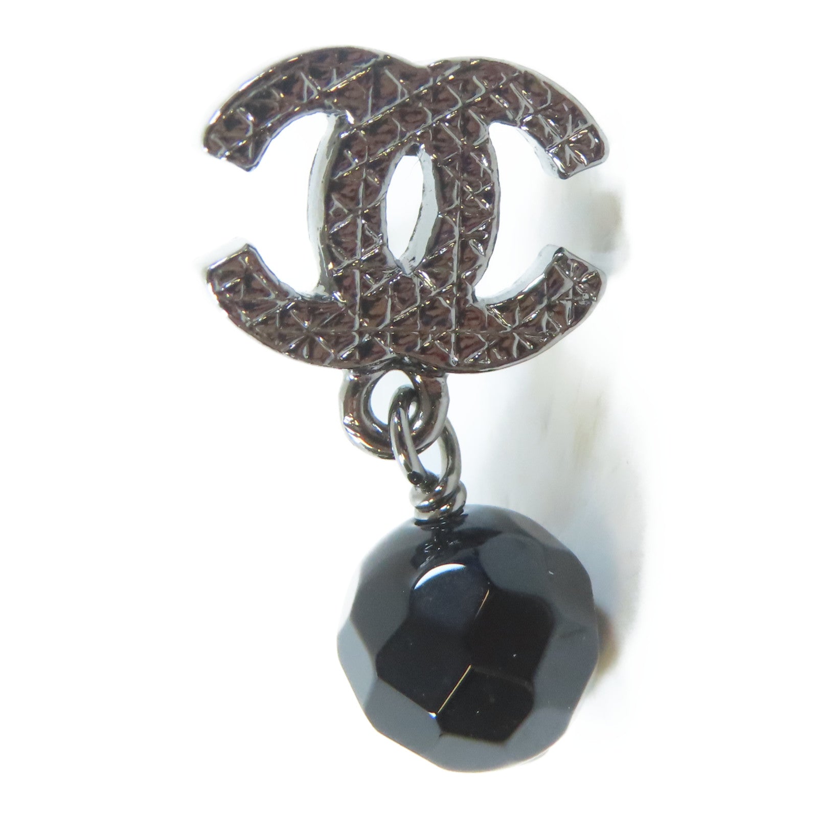 CHANEL 金屬Pierced Earrings耳環銀色/黑色