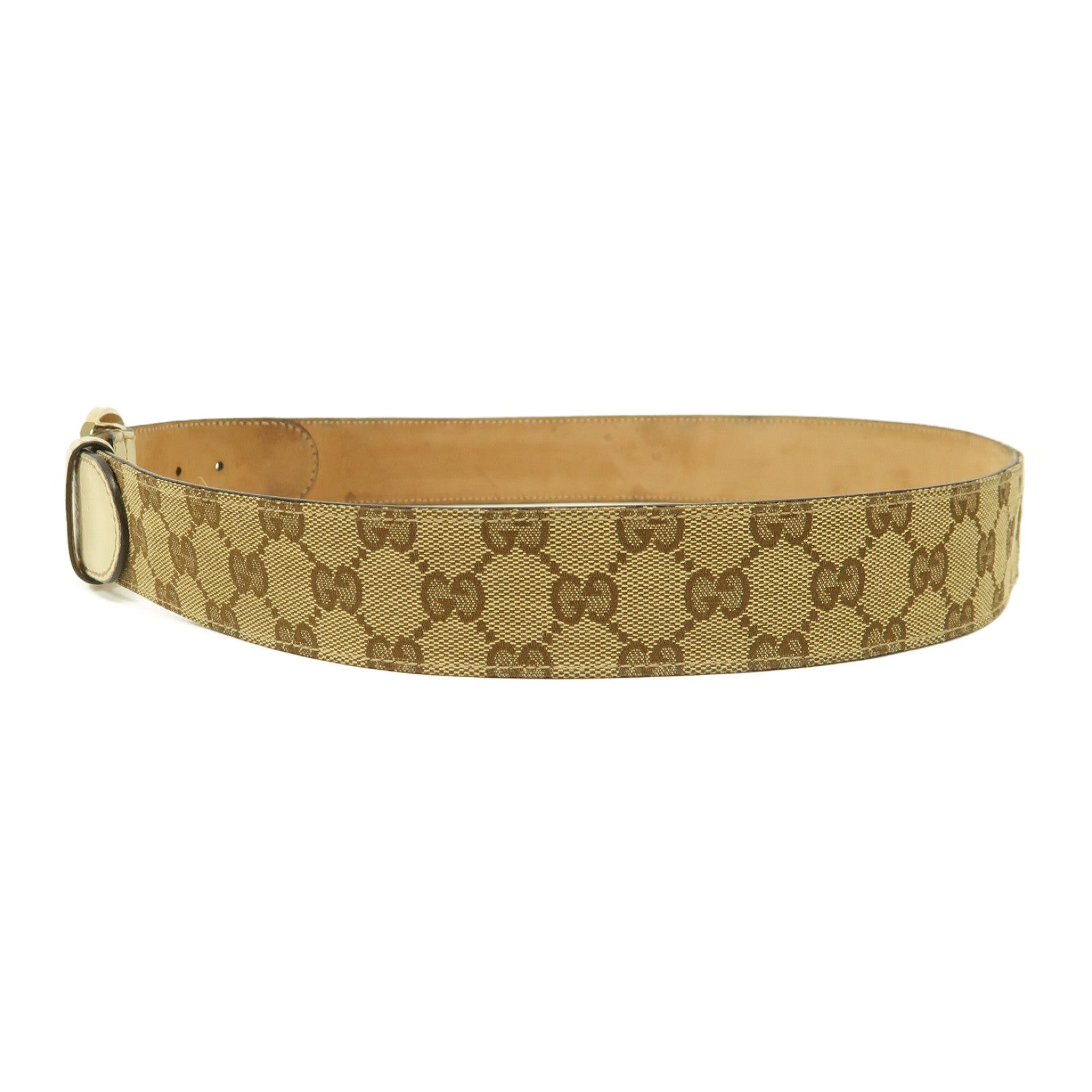 GUCCI 帆布Belt 95cm金扣皮帶啡色