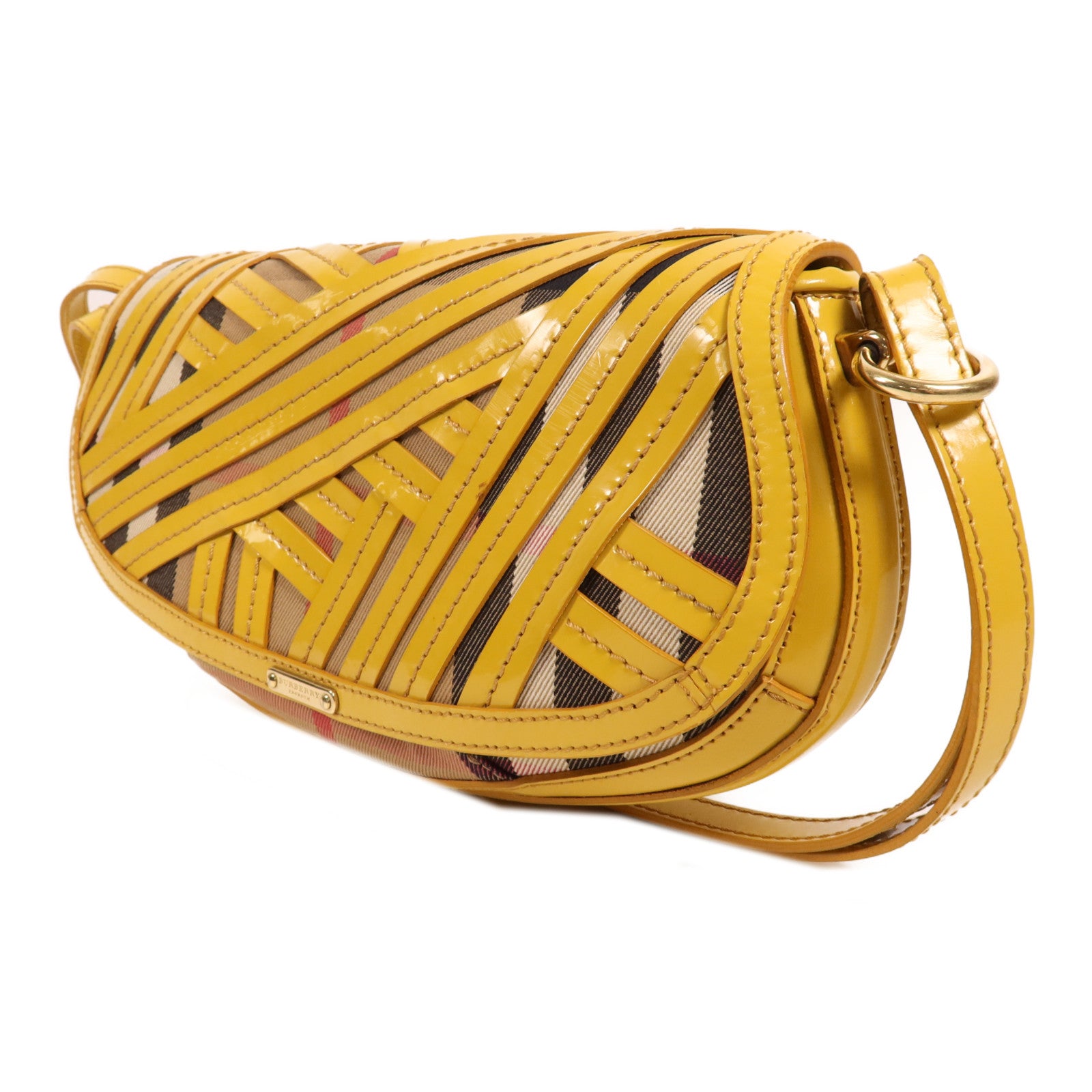 BURBERRY 帆布/皮革Patent Lilford Check金扣肩背袋