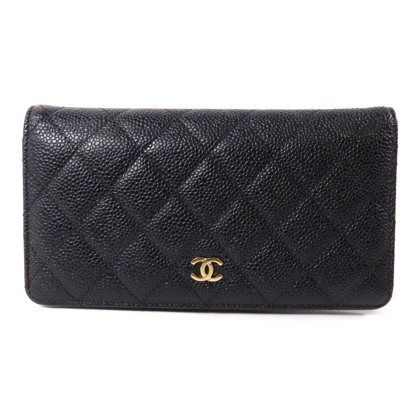 CHANEL 牛皮皮革Wallet金扣長錢包黑色