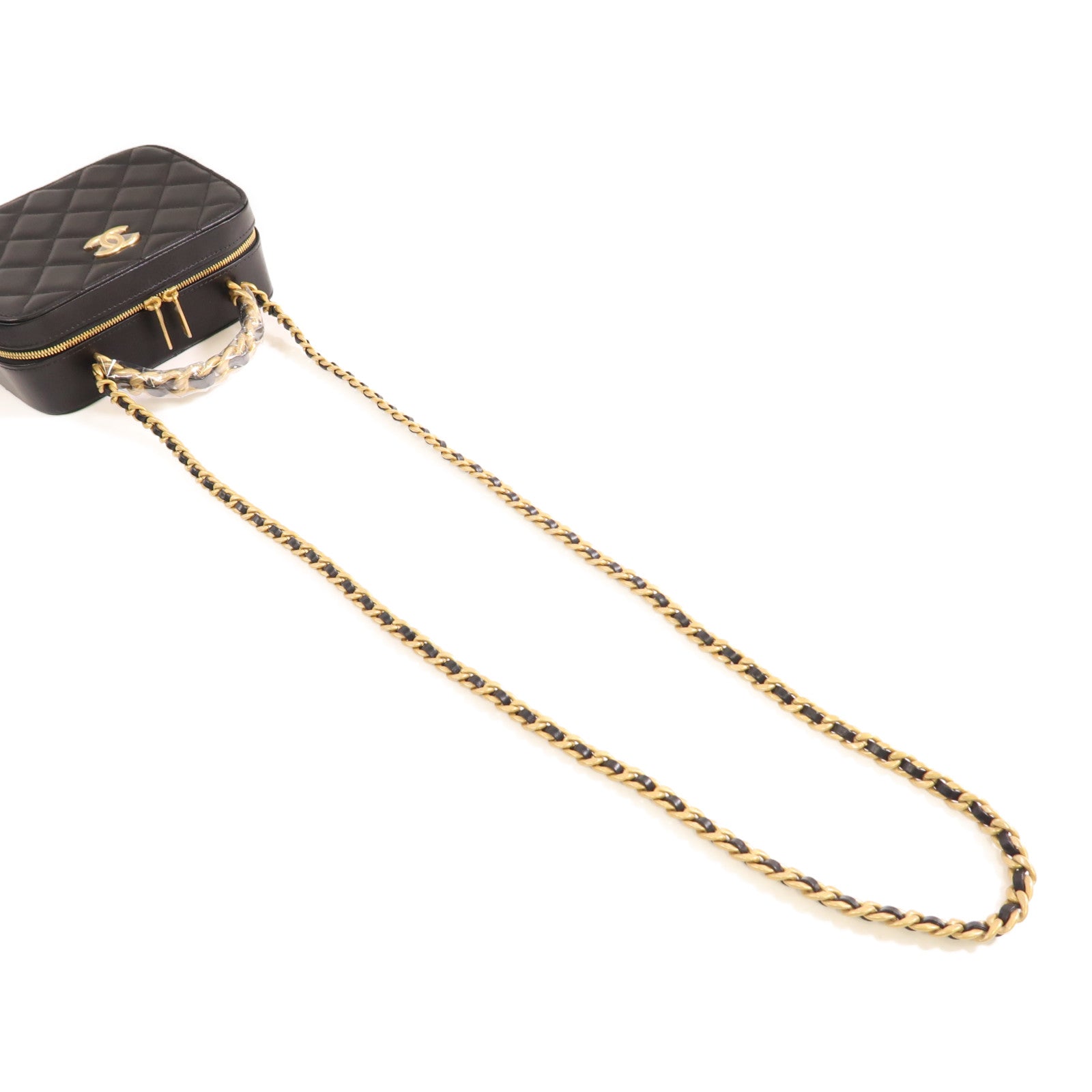 CHANEL 【激減優惠】羊皮皮革Vanity Case金扣鏈帶手挽肩背兩用袋