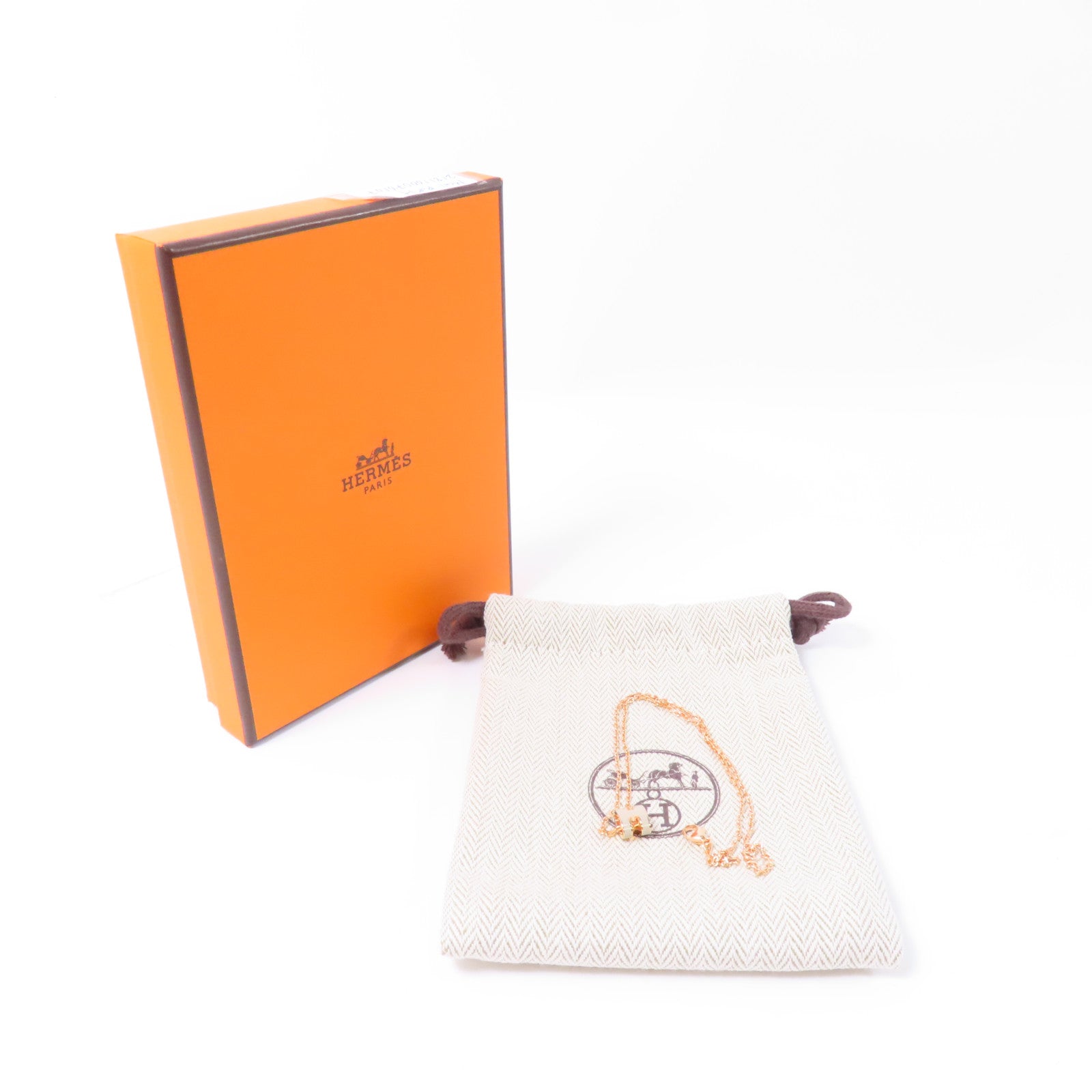 HERMES 金屬Mini Pop H Necklace項鍊粉紅金色/白色