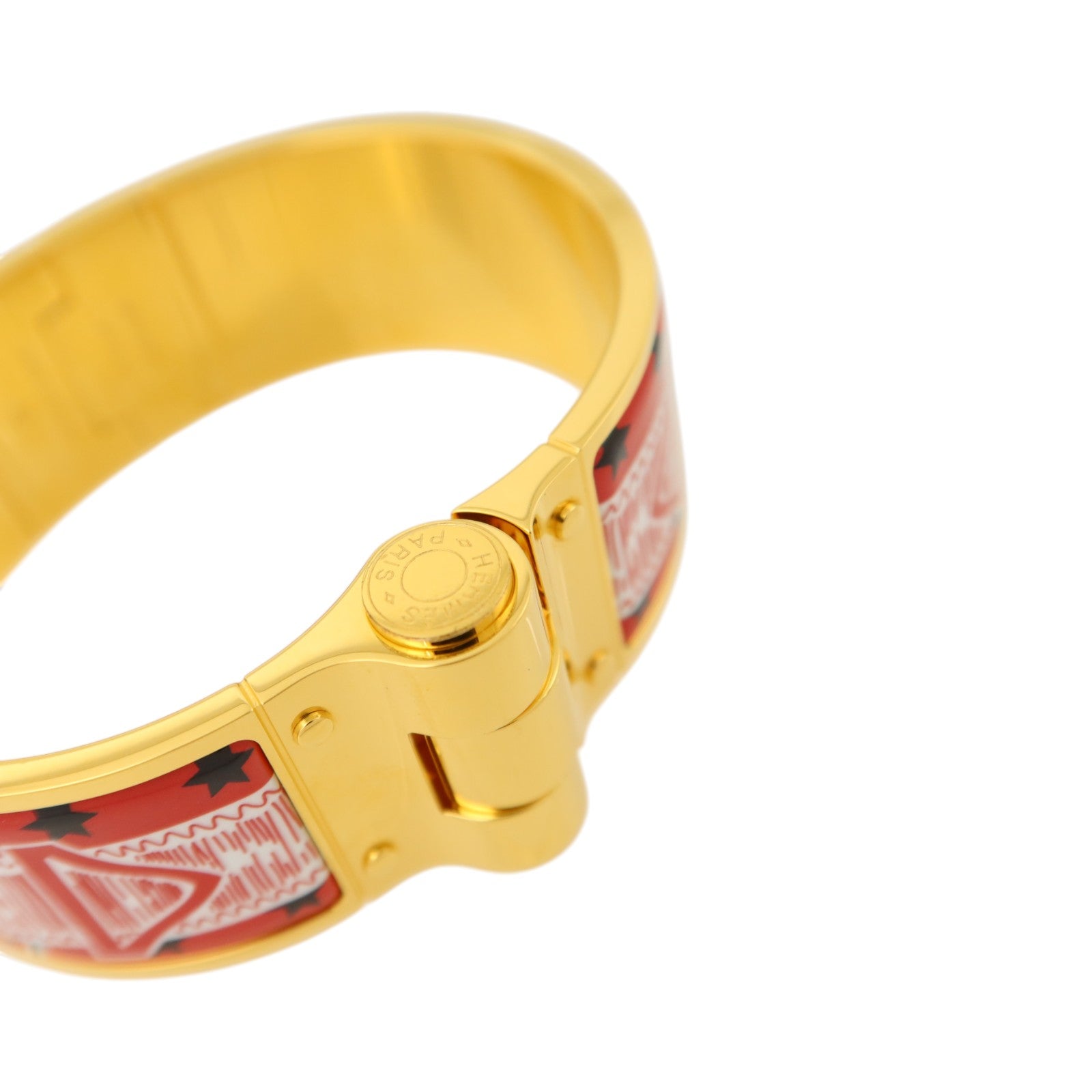 HERMES 金屬/琺瑯Charniere Wide Bangle金扣手鐲