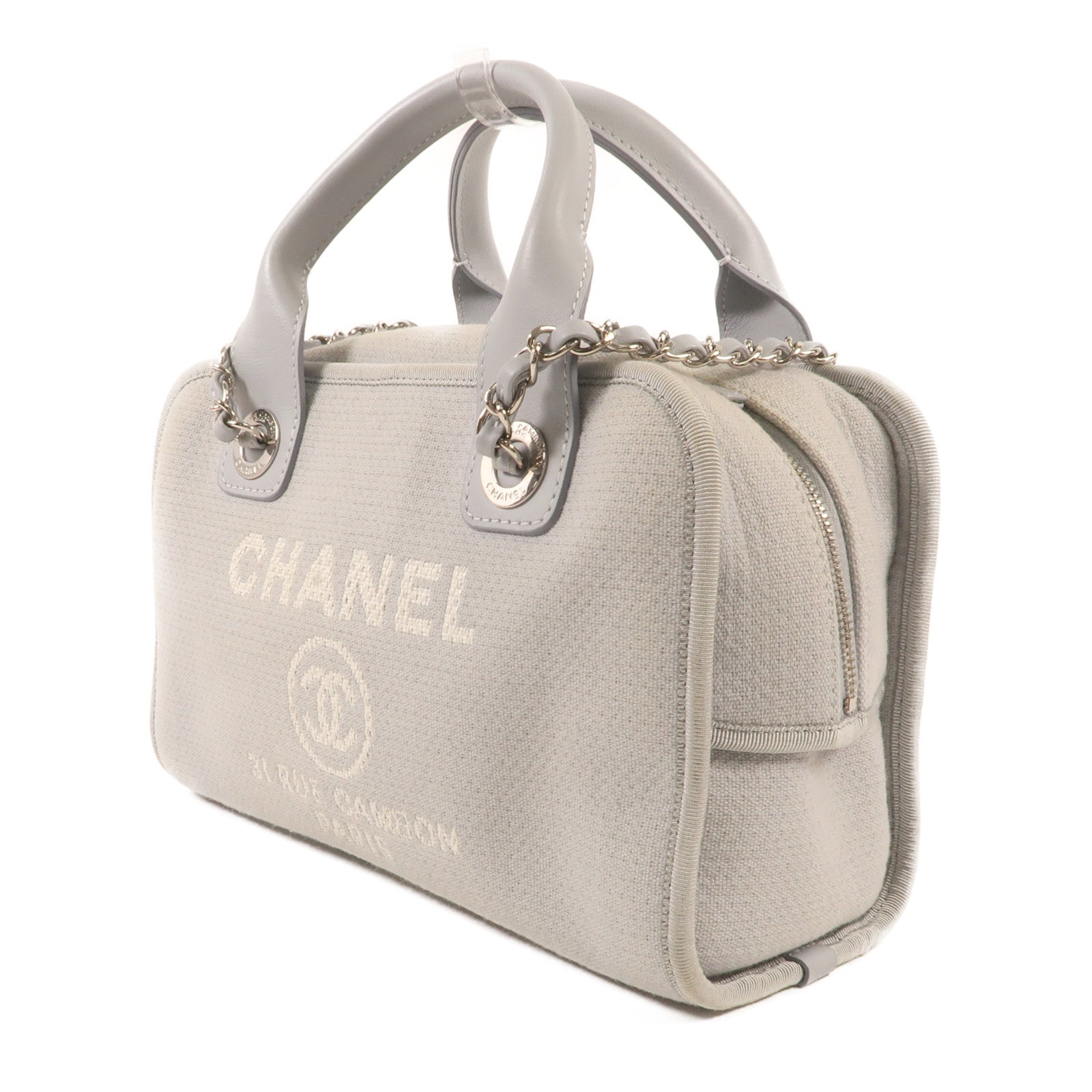 CHANEL 帆布Deauville Bowling銀扣手挽肩背兩用袋