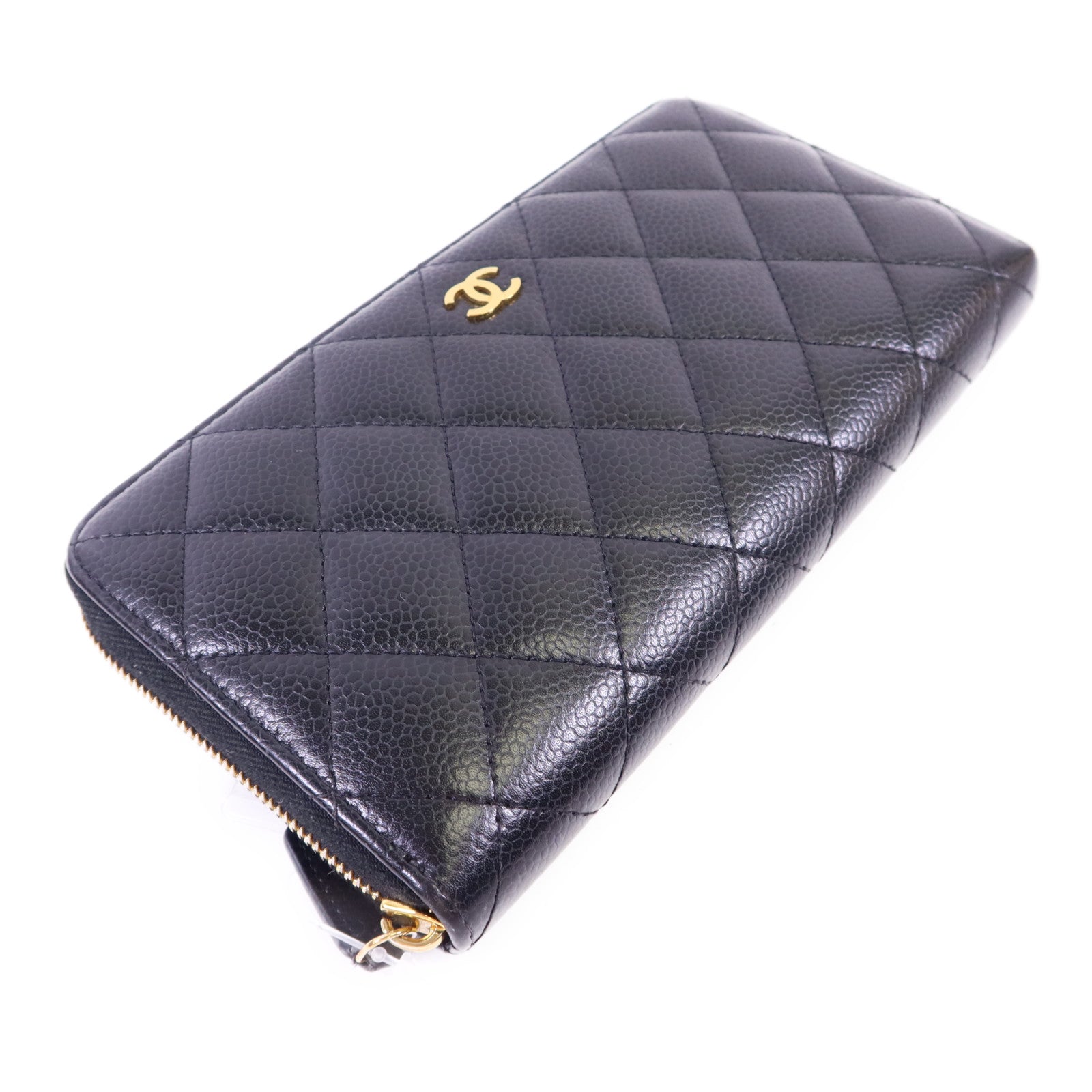 CHANEL 牛皮皮革Zipper Long Round Wallet金扣長錢包