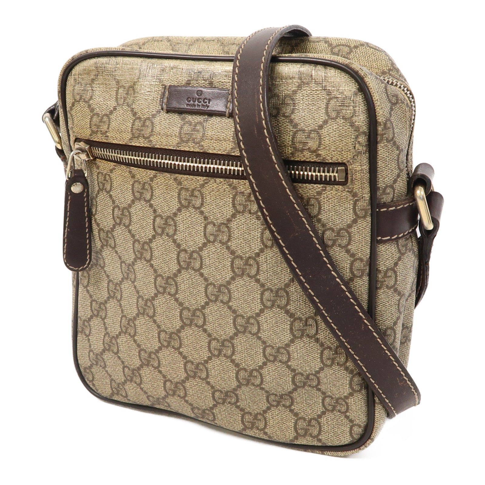 GUCCI 【激減優惠】塗層帆布Shoulder Bag金扣啡色
