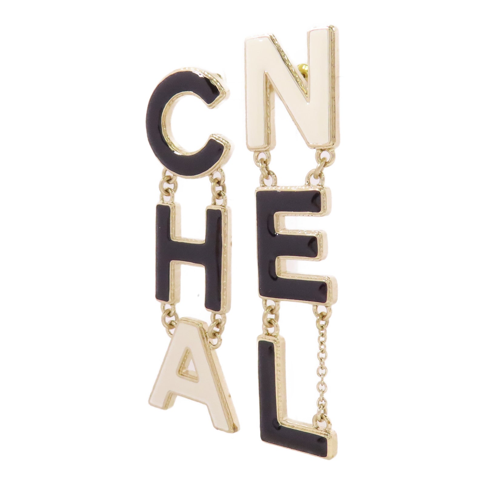 CHANEL CC Pierced Earrings Metal Gold Black White