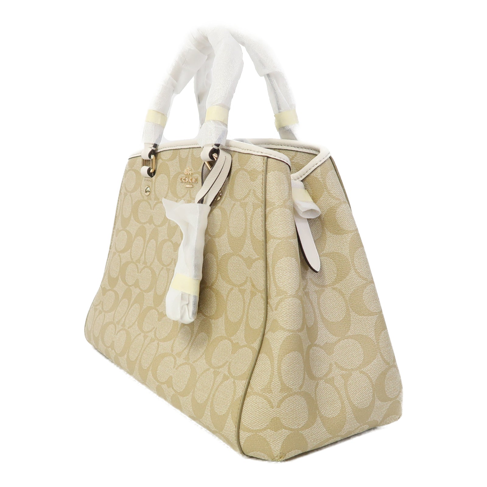 COACH 塗層帆布Margot Carryall金扣手挽肩背兩用袋米色