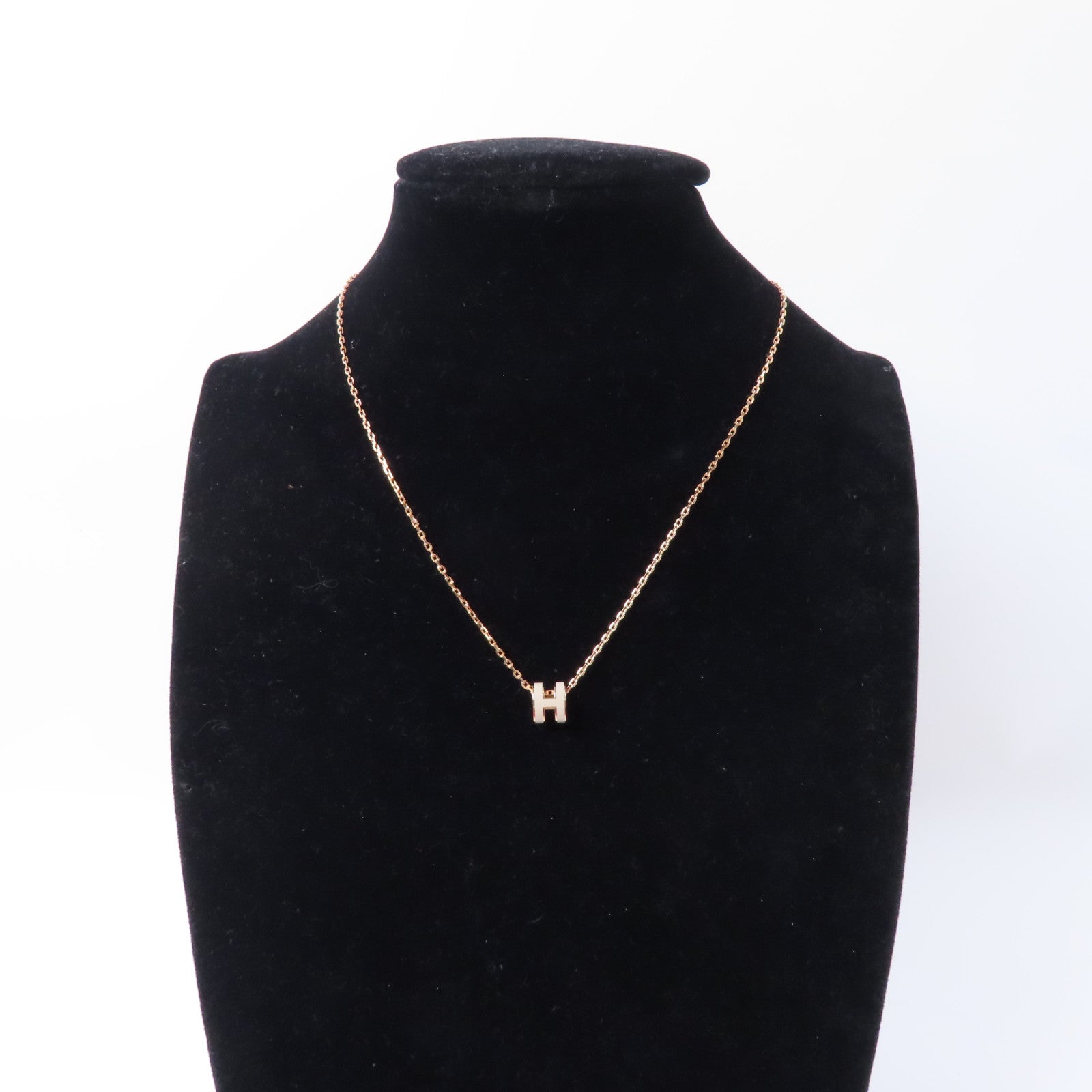 HERMES 金屬Mini Pop H Necklace項鍊粉紅金色/白色