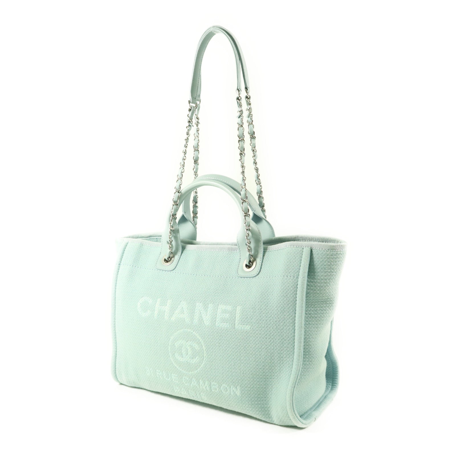 CHANEL 帆布Deauville Tote Bag銀扣手挽肩背兩用袋