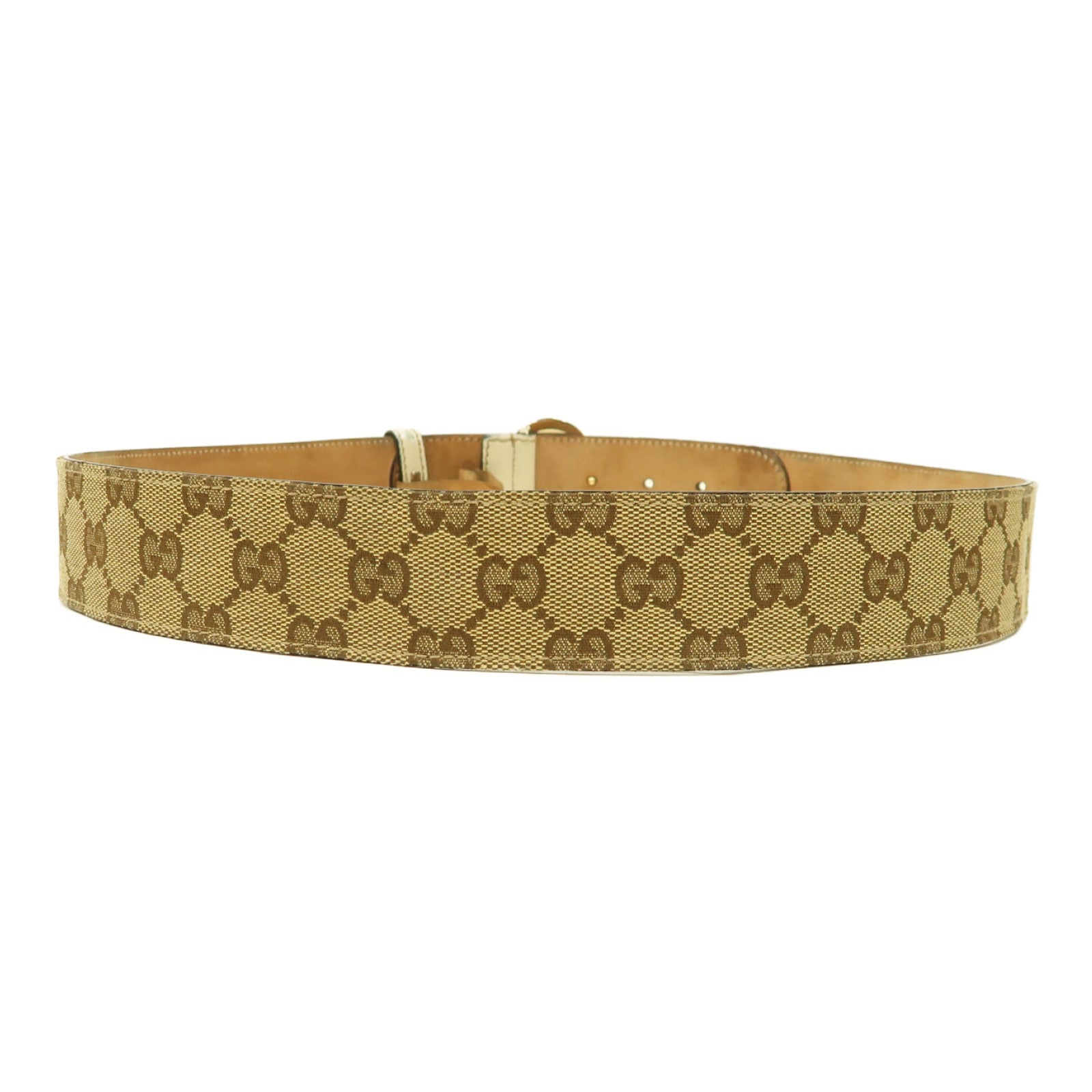 GUCCI 帆布Belt 95cm金扣皮帶啡色