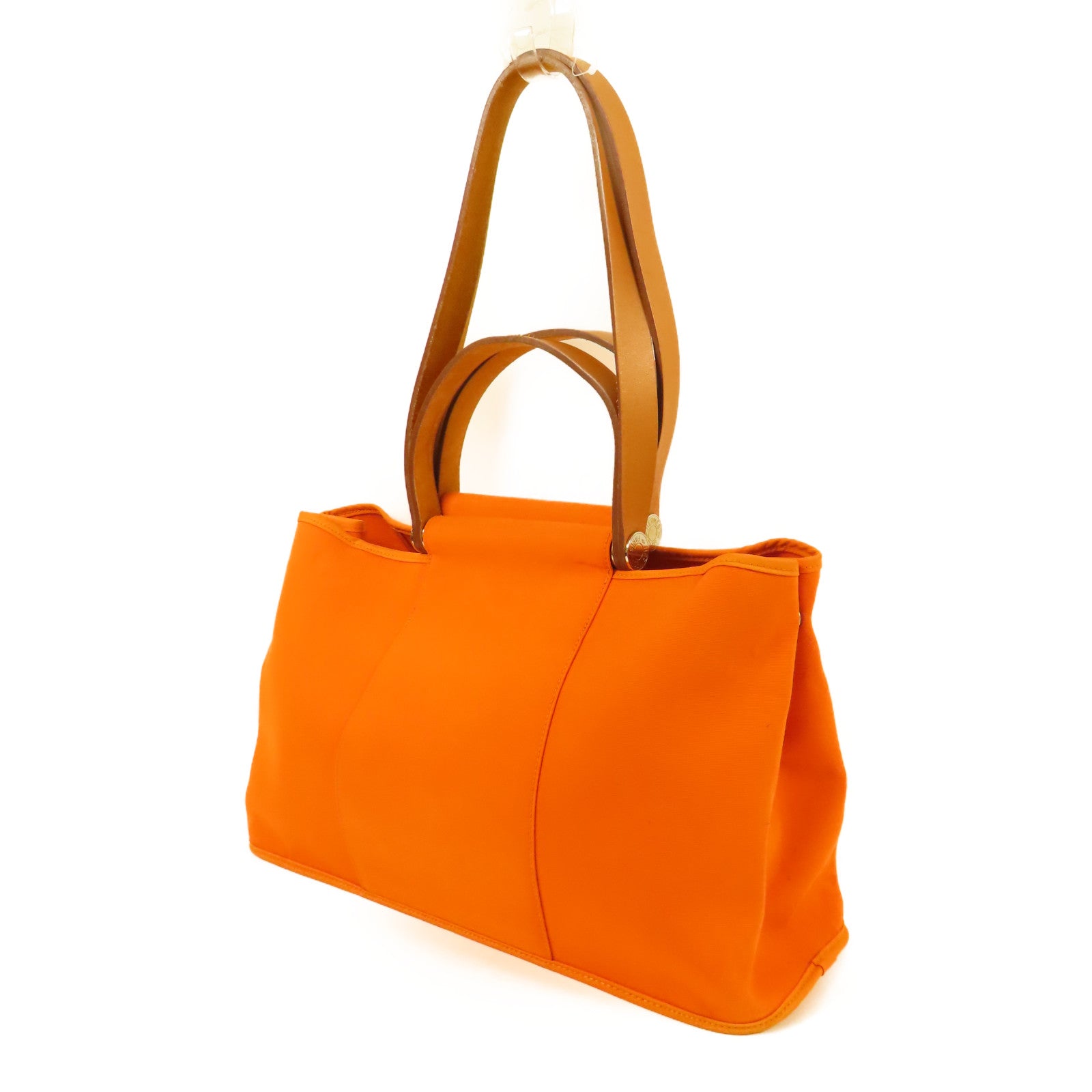 HERMES 帆布Cabag銀扣手挽肩背兩用袋Orange