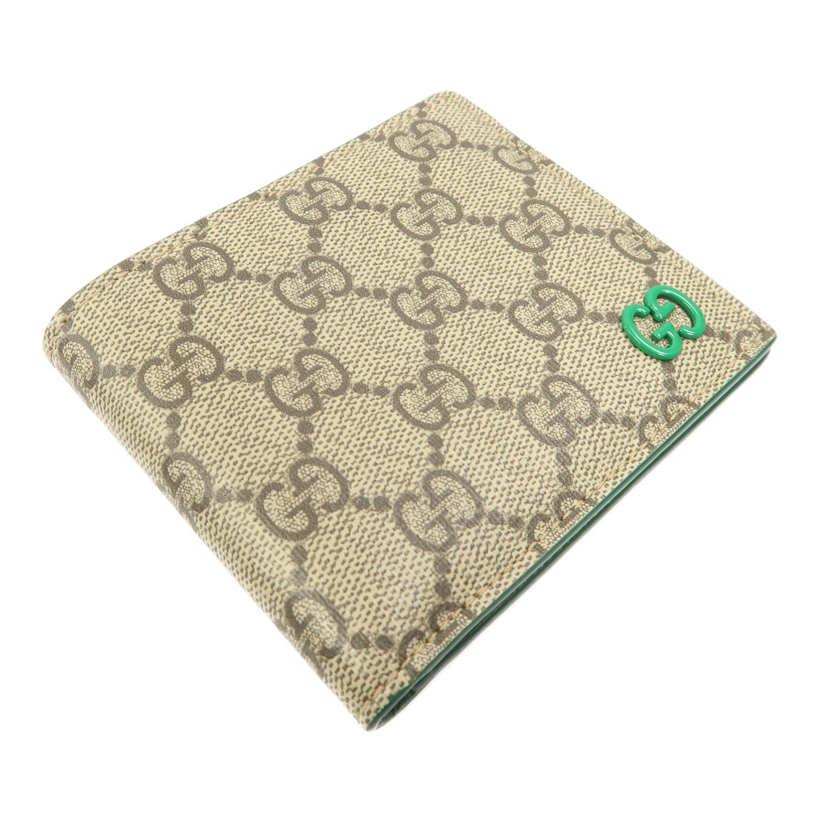 GUCCI 塗層帆布Wallet折疊錢包米色/綠色