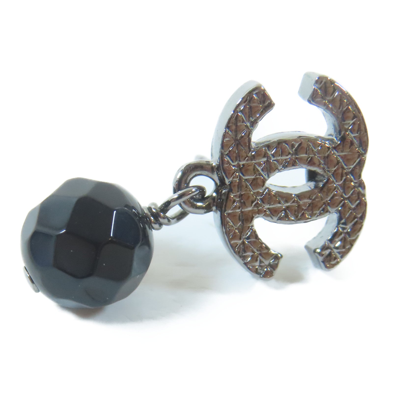 CHANEL 金屬Pierced Earrings耳環銀色/黑色