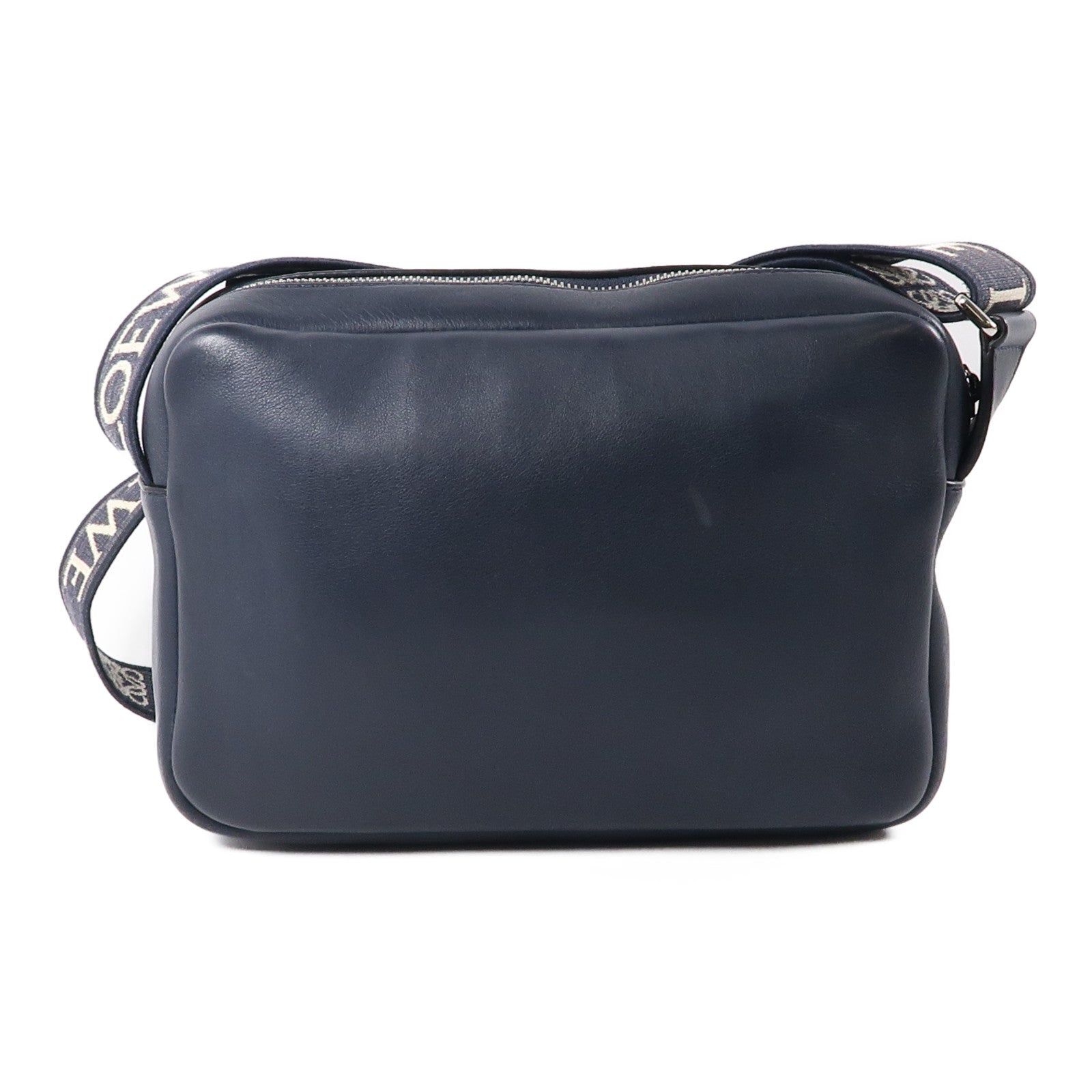 LOEWE 牛皮皮革Military Messenger銀扣肩背袋深藍色