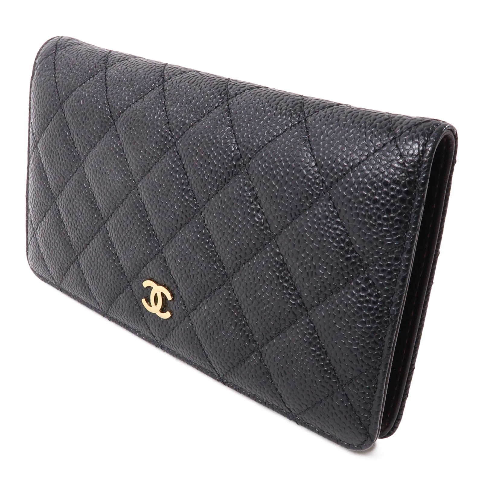 CHANEL 牛皮皮革Wallet金扣長錢包黑色