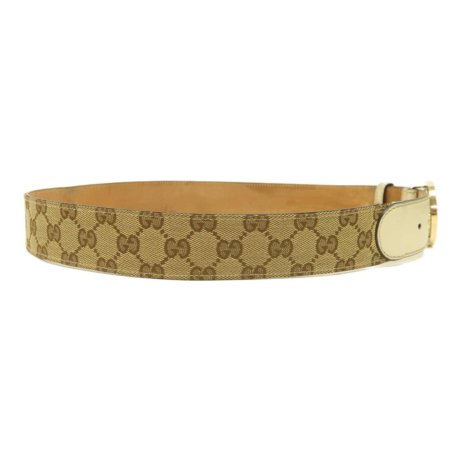 GUCCI 帆布Belt 95cm金扣皮帶啡色
