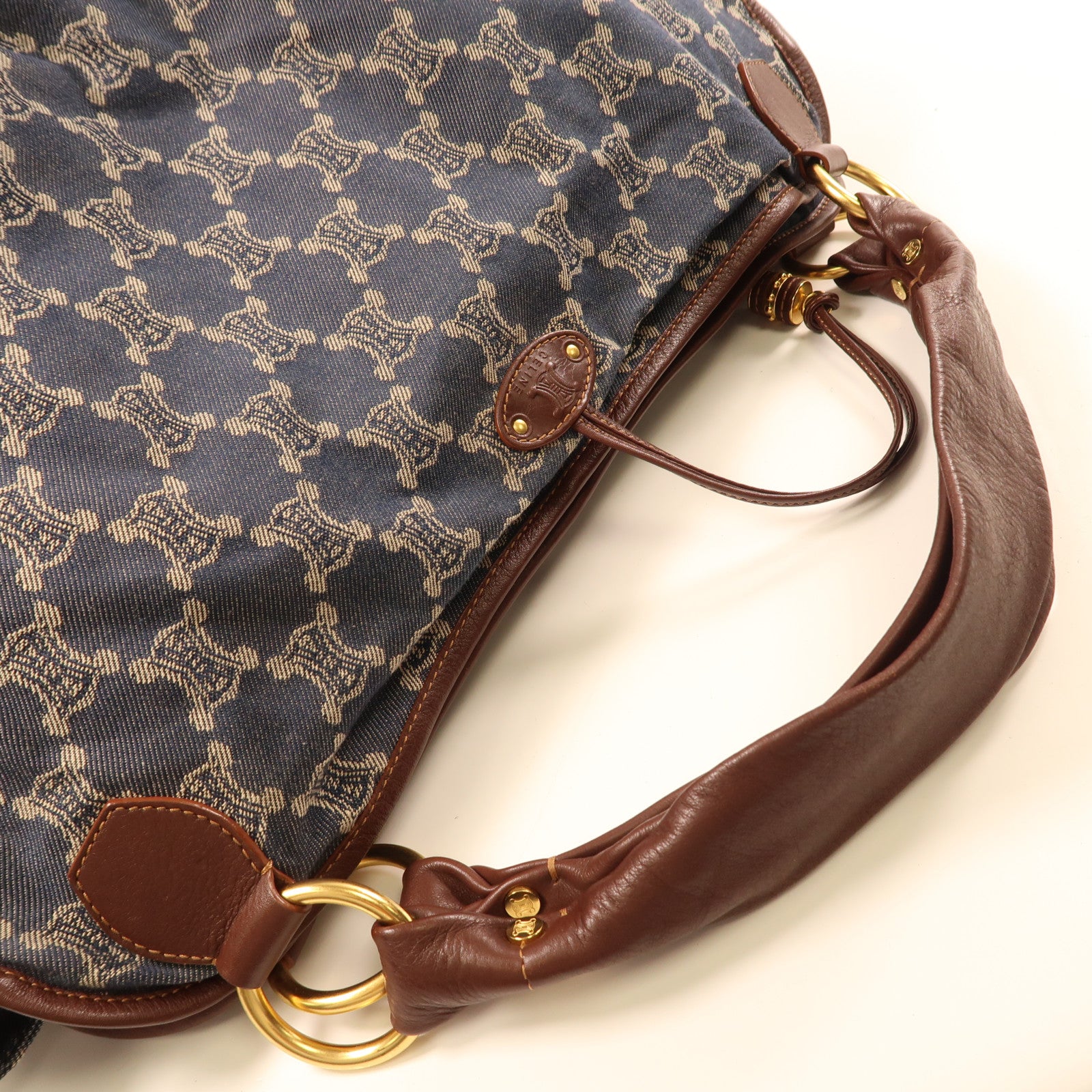 CELINE GHW Shoulder Bag Denim Leather Blue