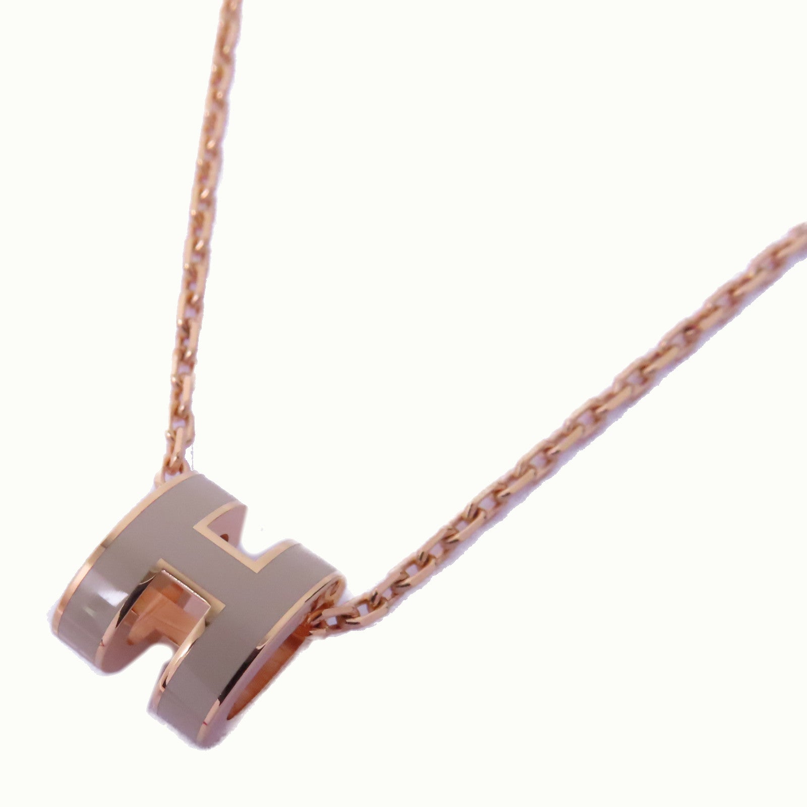 HERMES 金屬Mini Pop H Necklace項鍊粉紅金色/白色