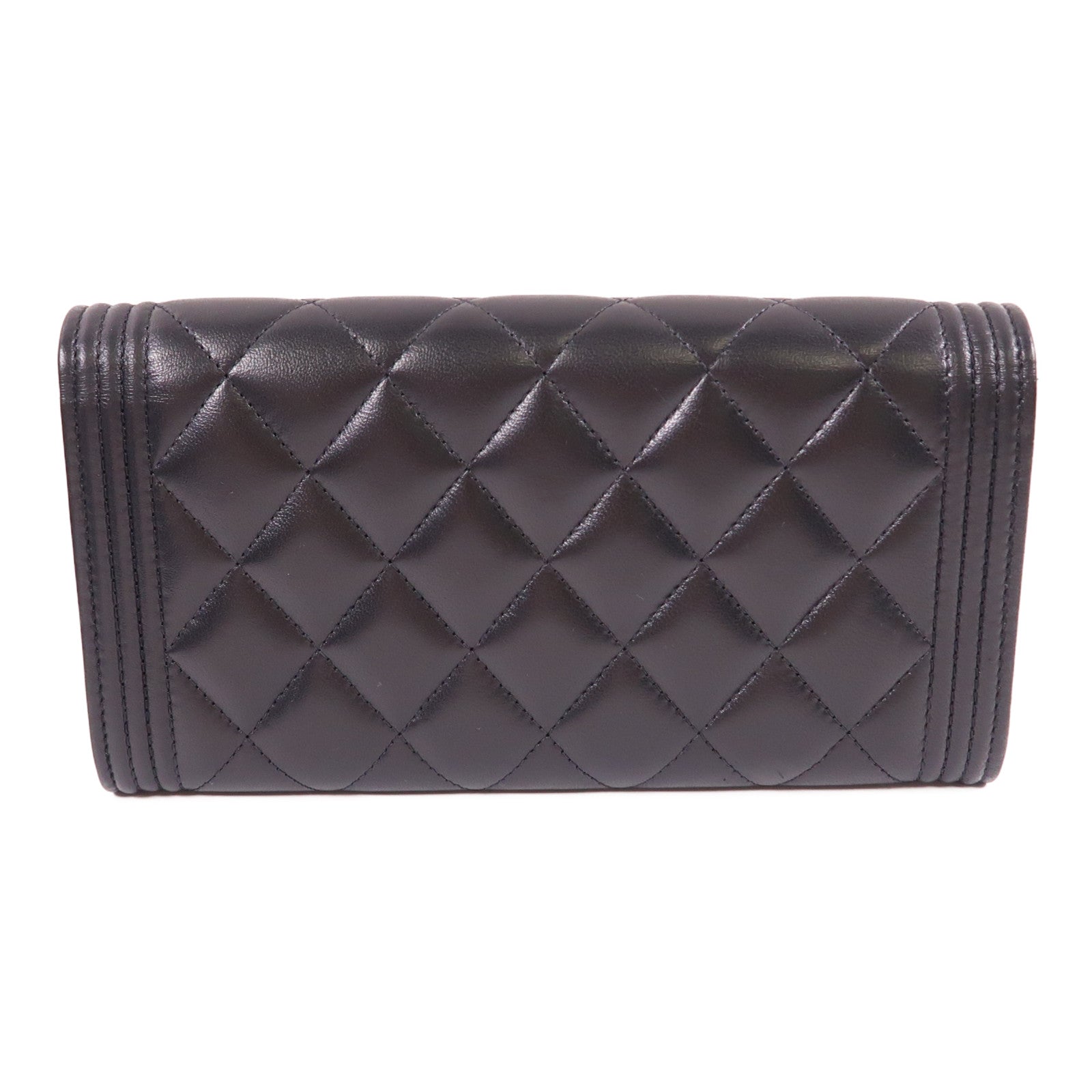 CHANEL 羊皮皮革Boy Long Wallet金扣長錢包