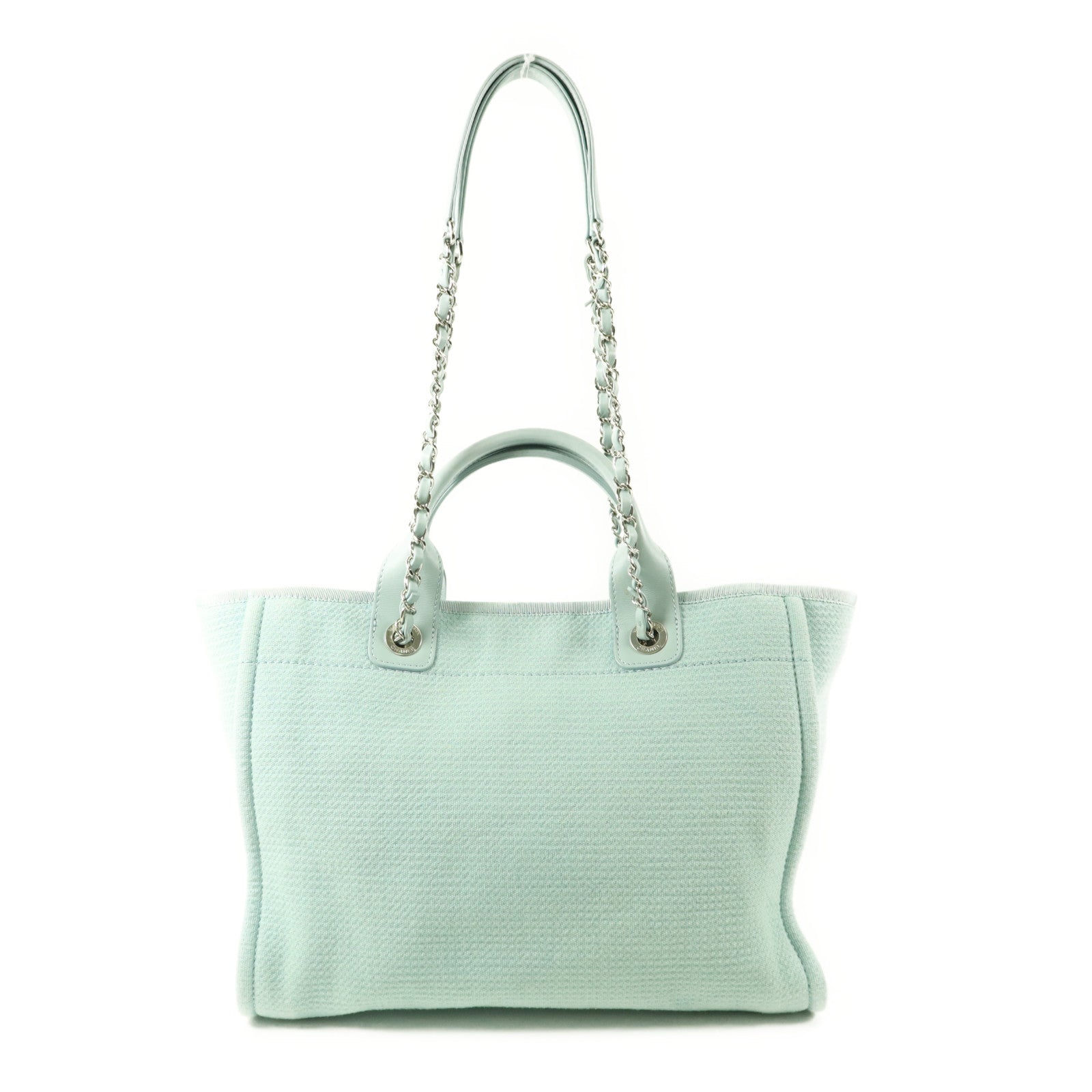 CHANEL 帆布Deauville Tote Bag銀扣手挽肩背兩用袋