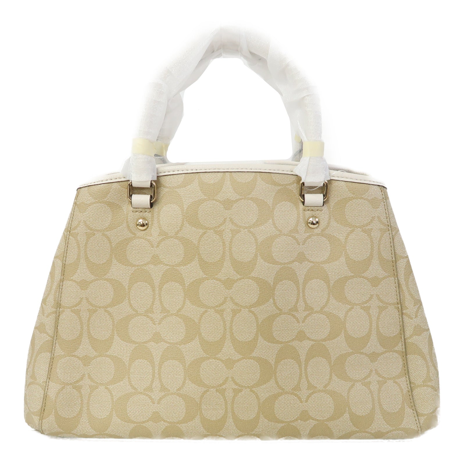 COACH 塗層帆布Margot Carryall金扣手挽肩背兩用袋米色