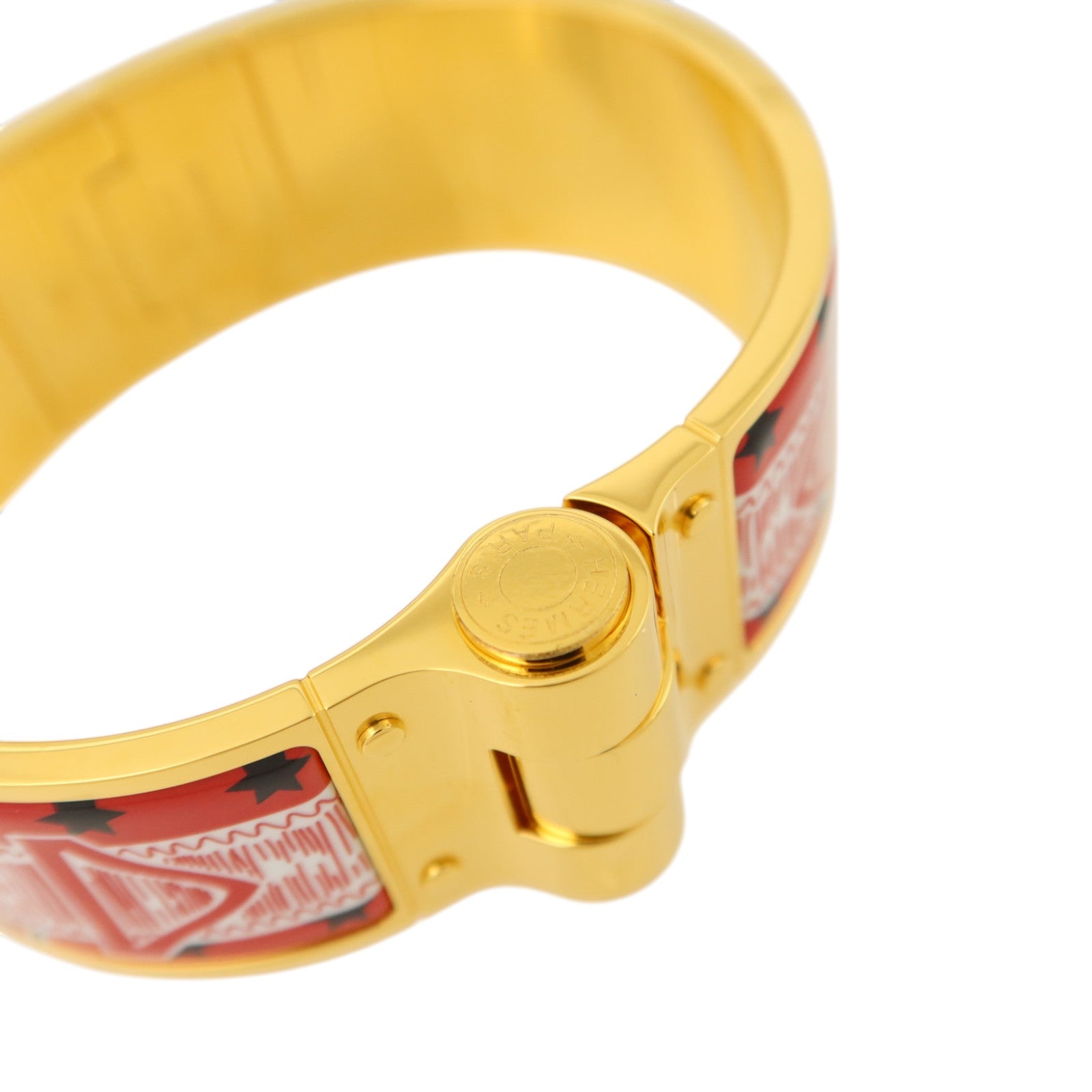 HERMES 金屬/琺瑯Charniere Wide Bangle金扣手鐲