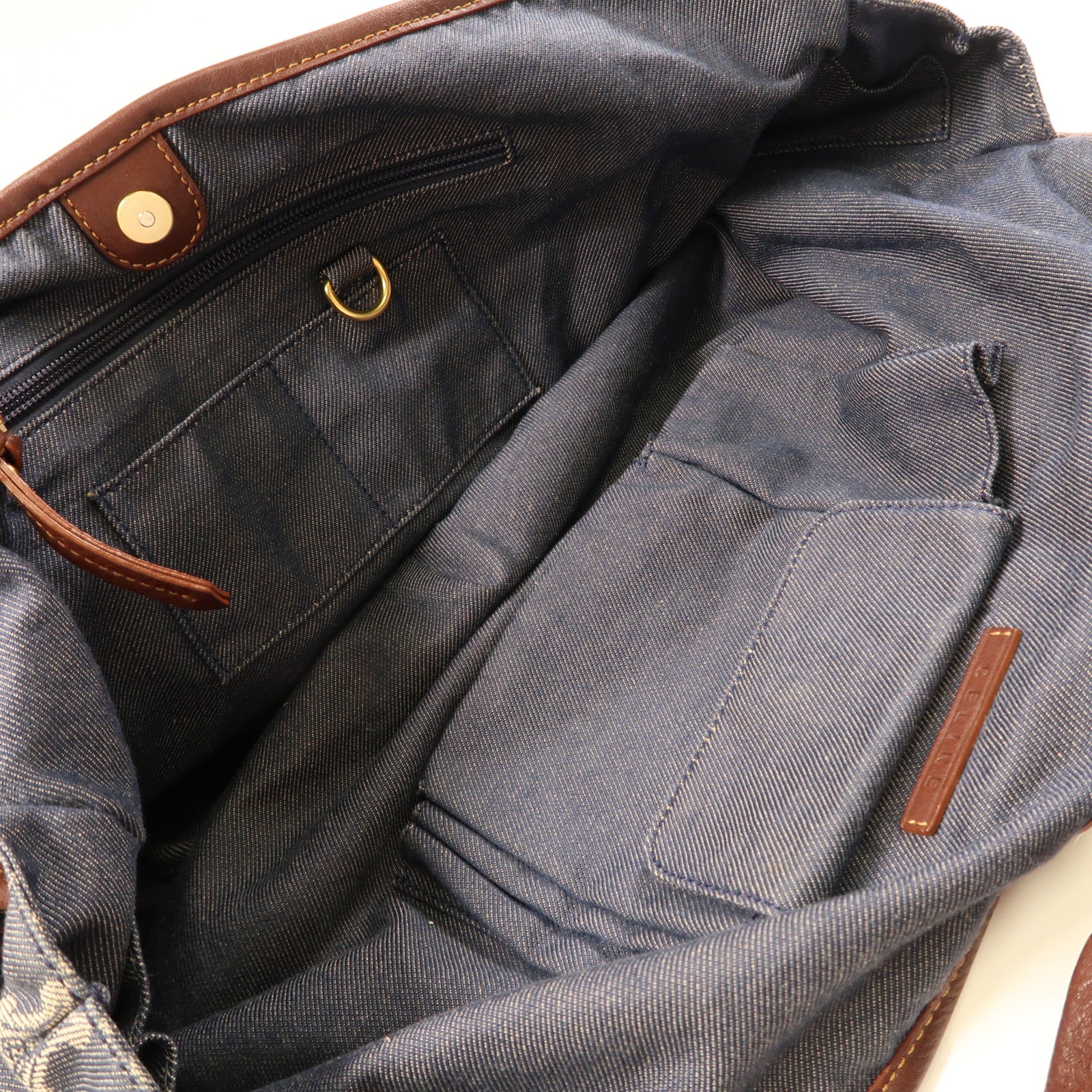CELINE GHW Shoulder Bag Denim Leather Blue