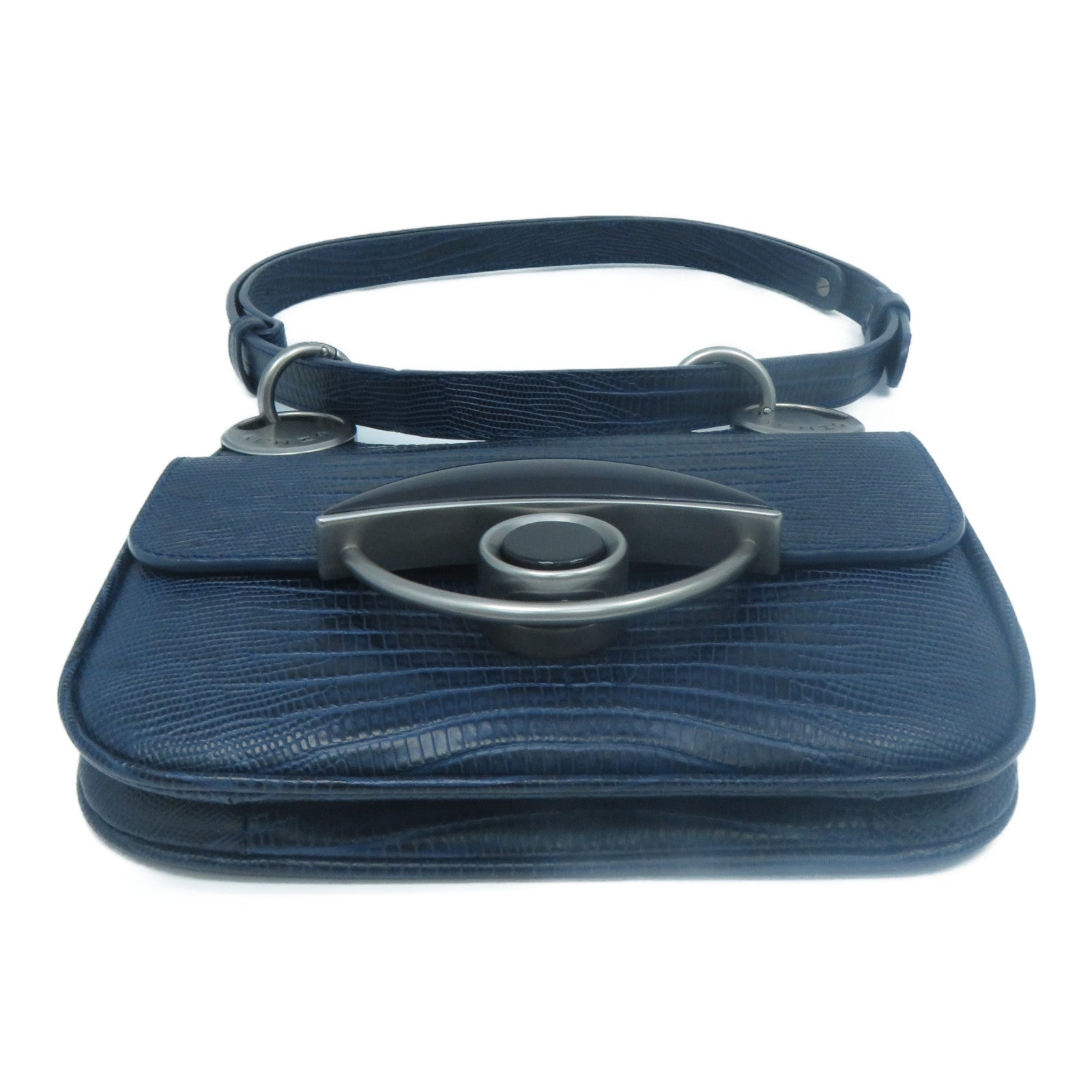 SELECTION 【激減優惠】牛皮皮革Shoulder Bag銀扣肩背袋藍色
