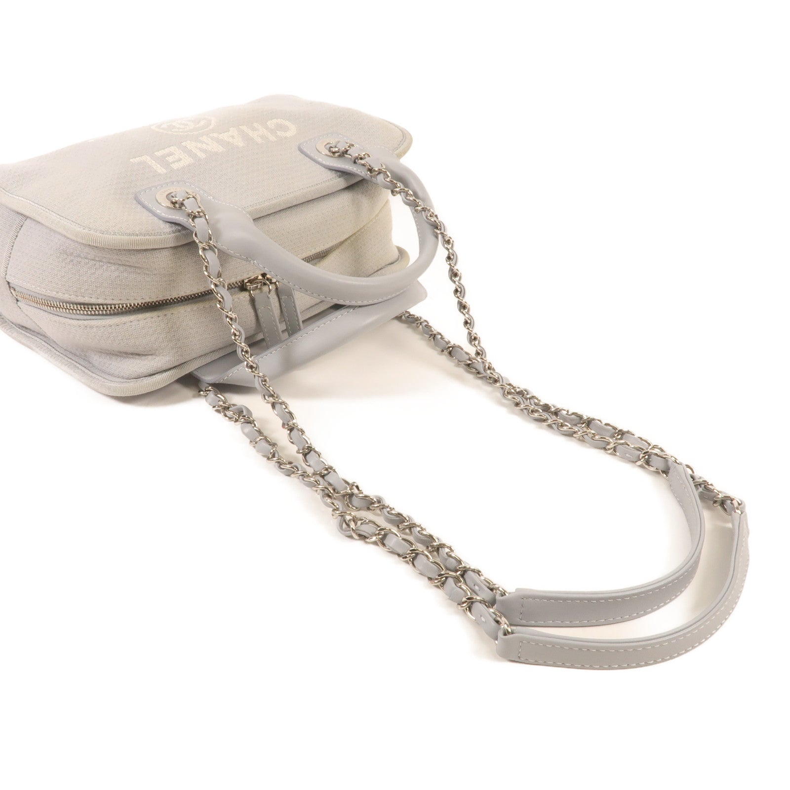 CHANEL 帆布Deauville Bowling銀扣手挽肩背兩用袋