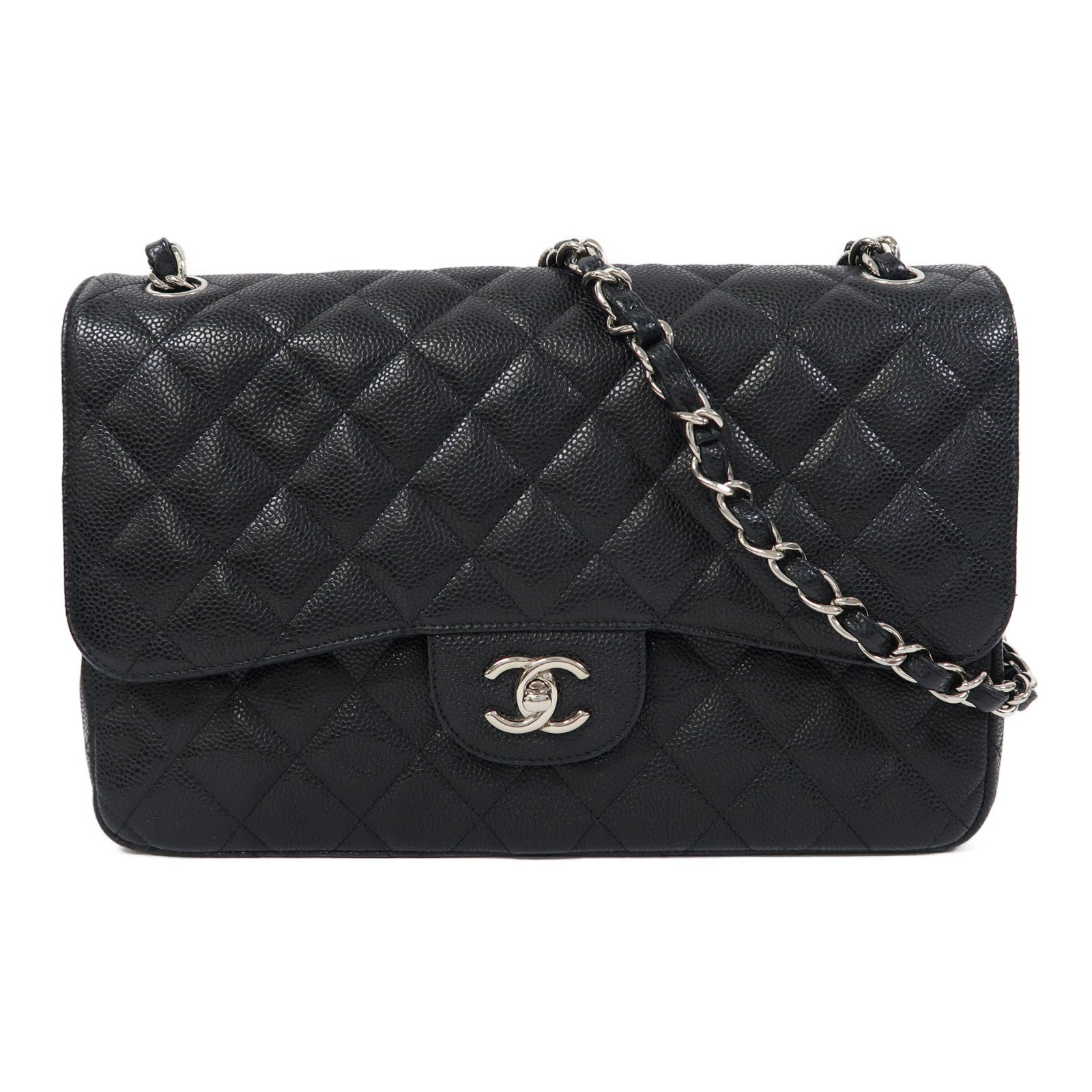 CHANEL 【激減優惠】菱格Caviar皮革Classic銀扣鏈帶肩背袋黑色