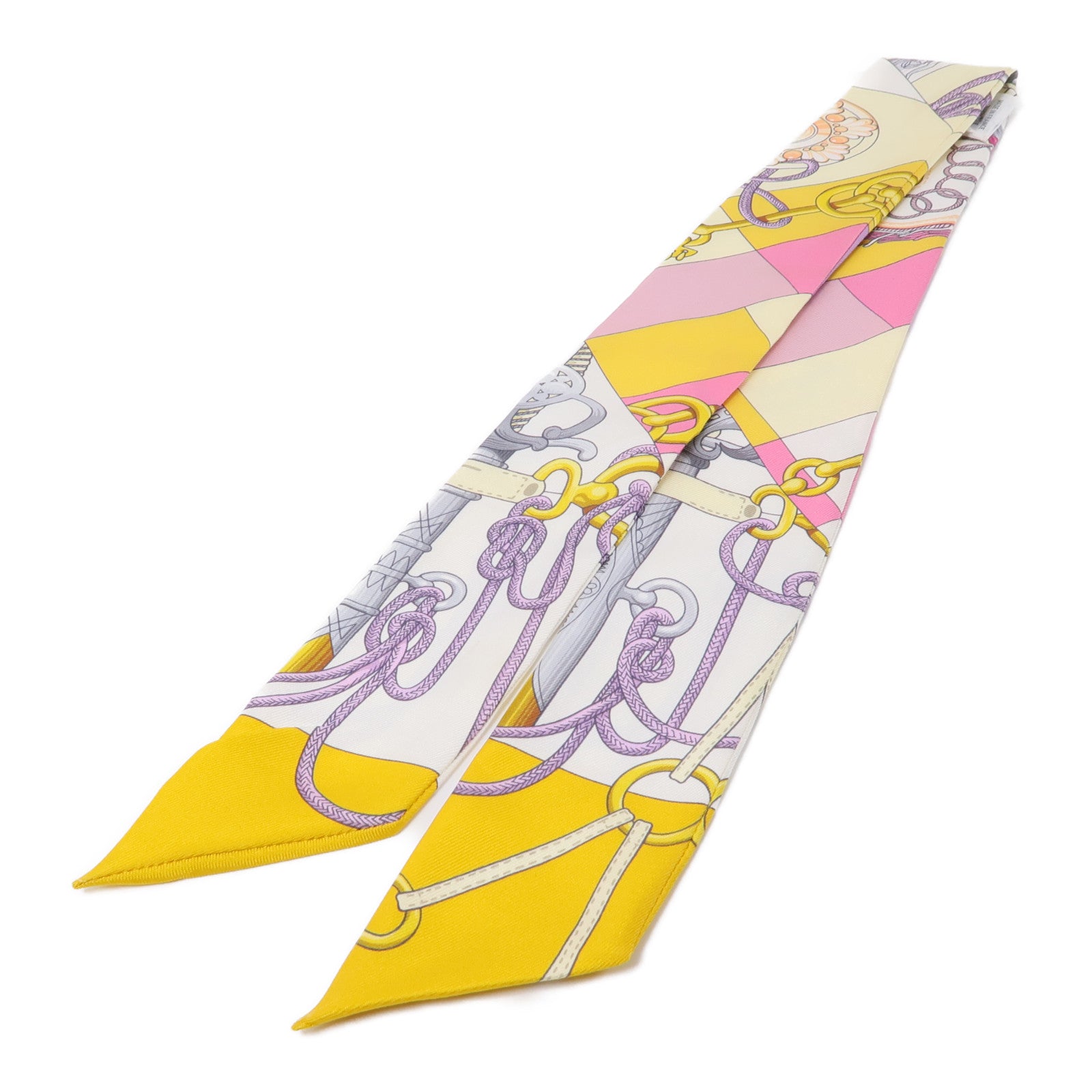 HERMES 絲質Twilly絲巾黃色/粉紅色