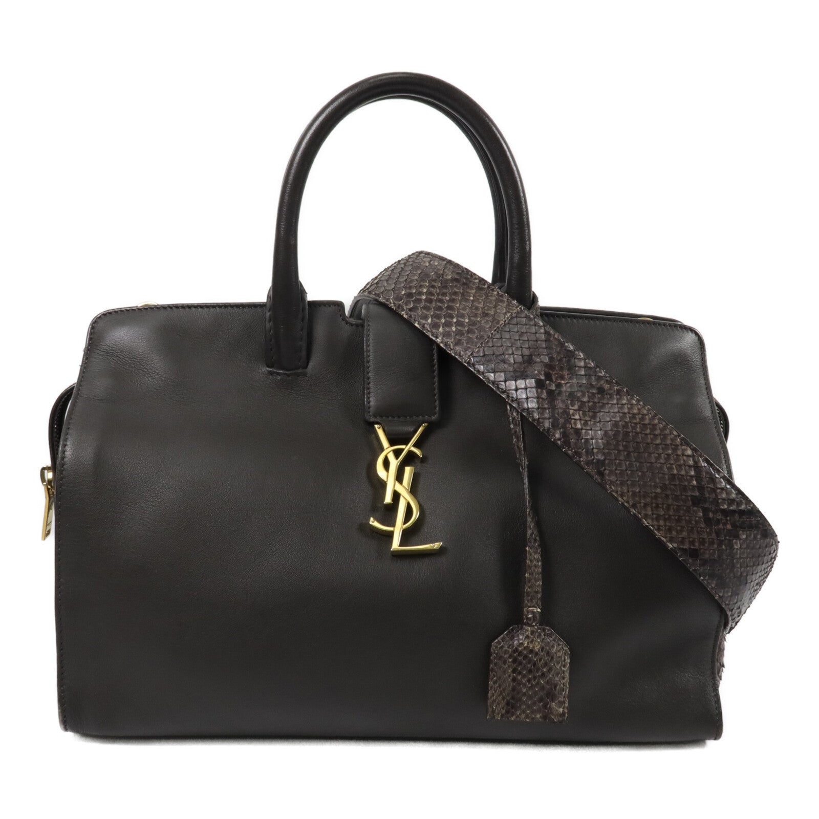 YVES SAINT LAURENT 牛皮/蛇皮皮革Downtown Cabas手挽肩背兩用袋